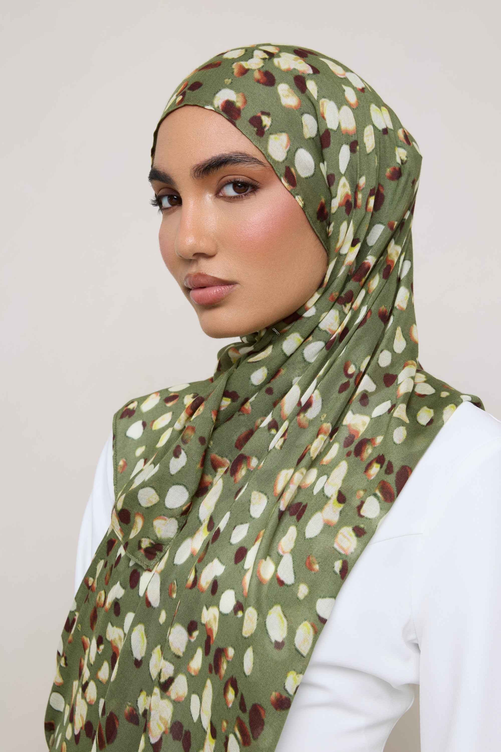 Printed Modal Hijab - Olive Sauvage - Image 4