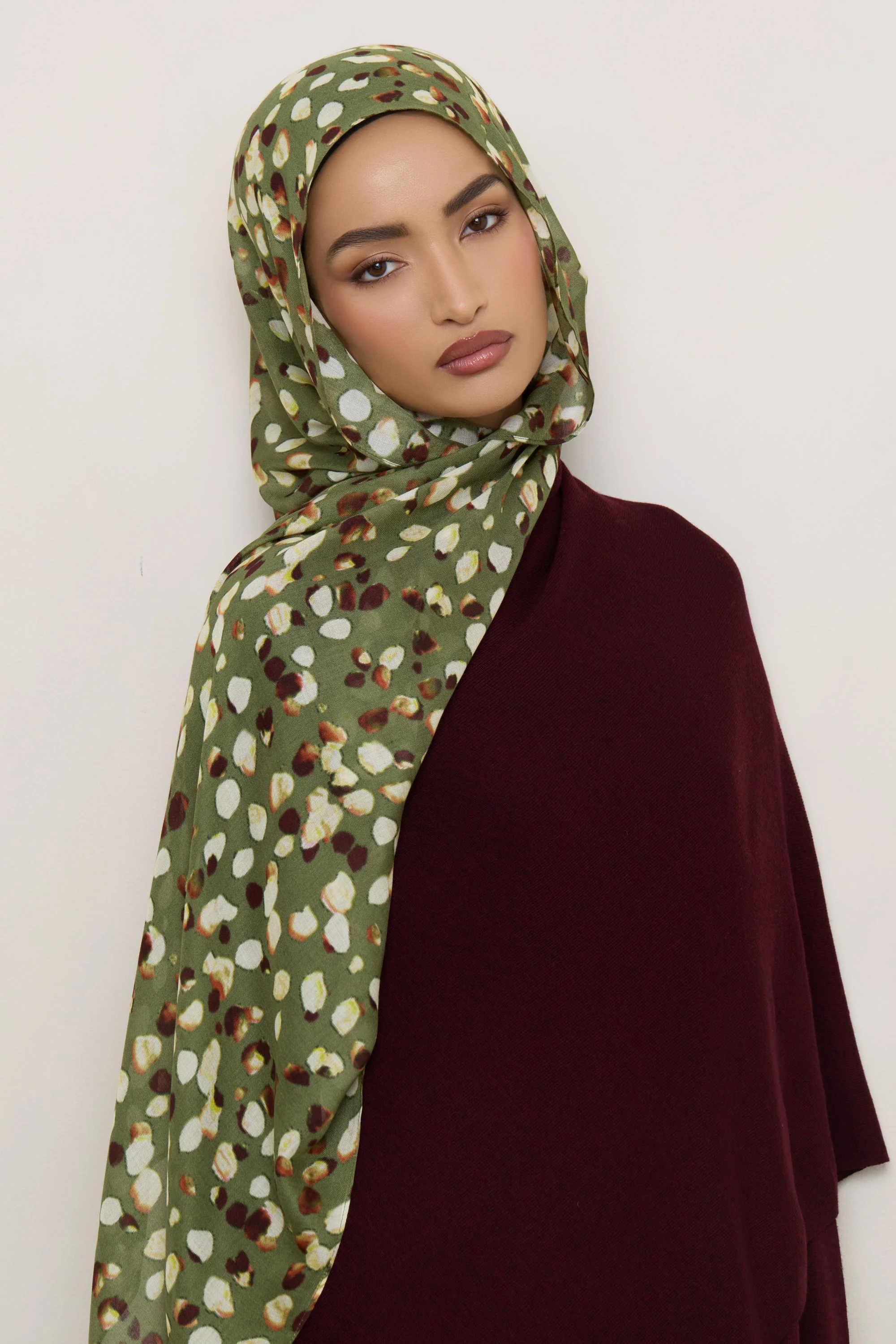 Printed Modal Hijab - Olive Sauvage - Image 5