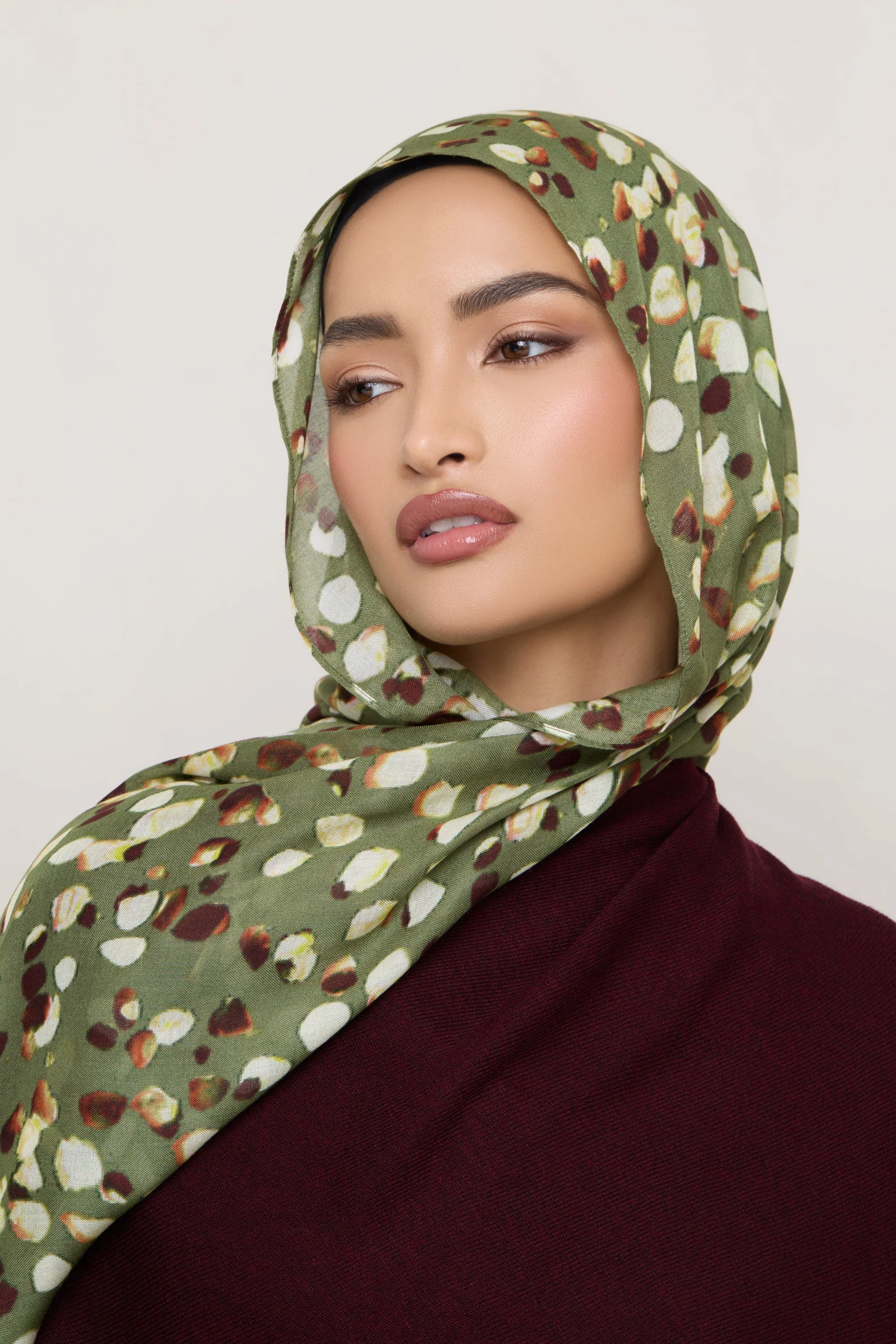 Printed Modal Hijab - Olive Sauvage - Image 6