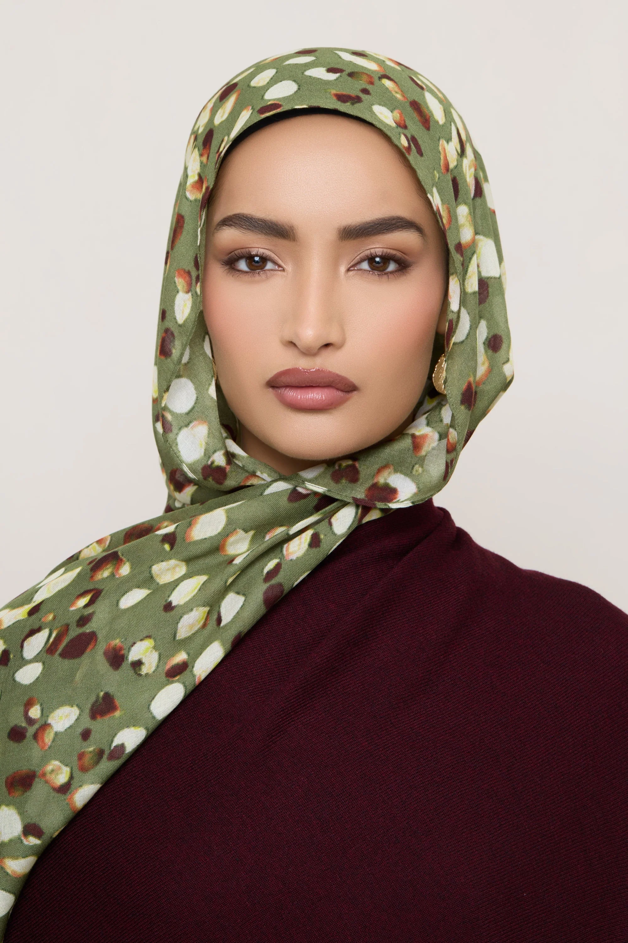 Printed Modal Hijab - Olive Sauvage - Image 7