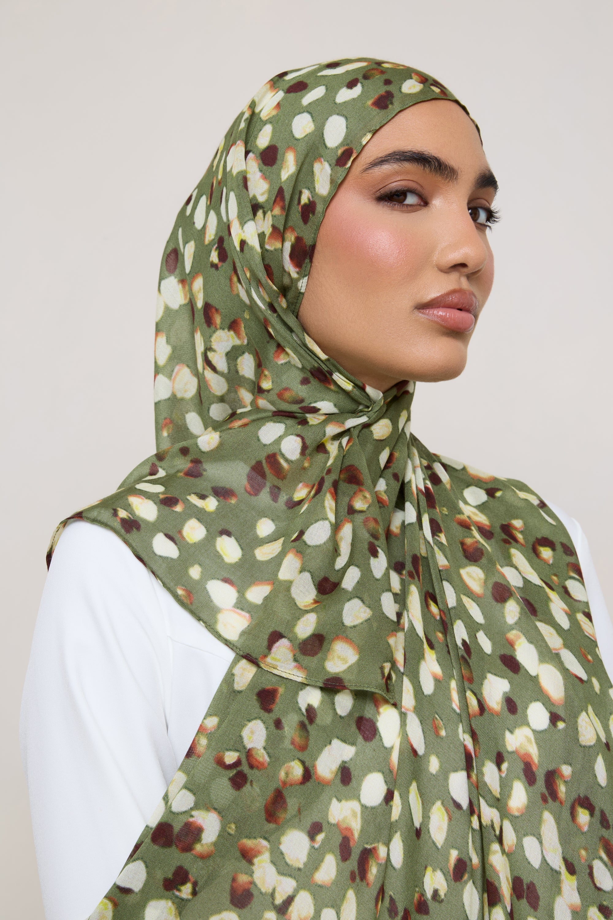 Printed Modal Hijab - Olive Sauvage - Image 8