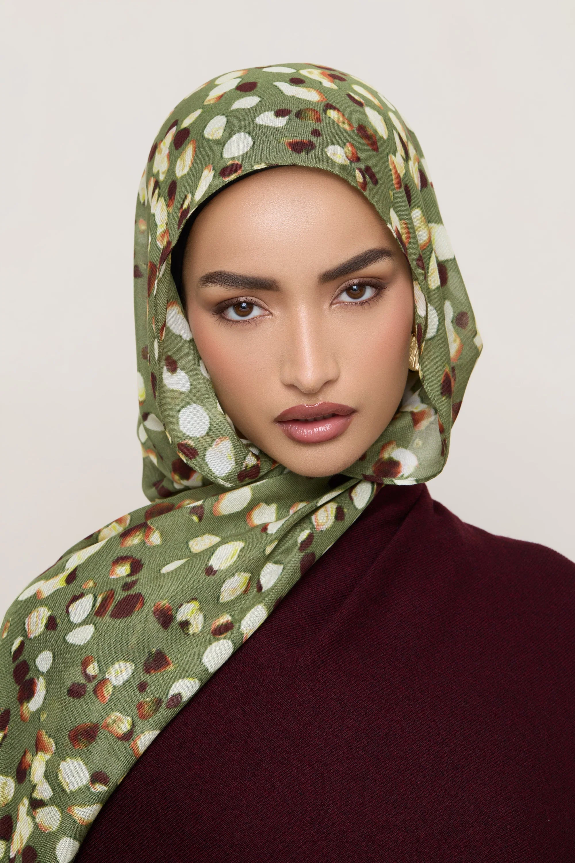Printed Modal Hijab - Olive Sauvage - Image 9