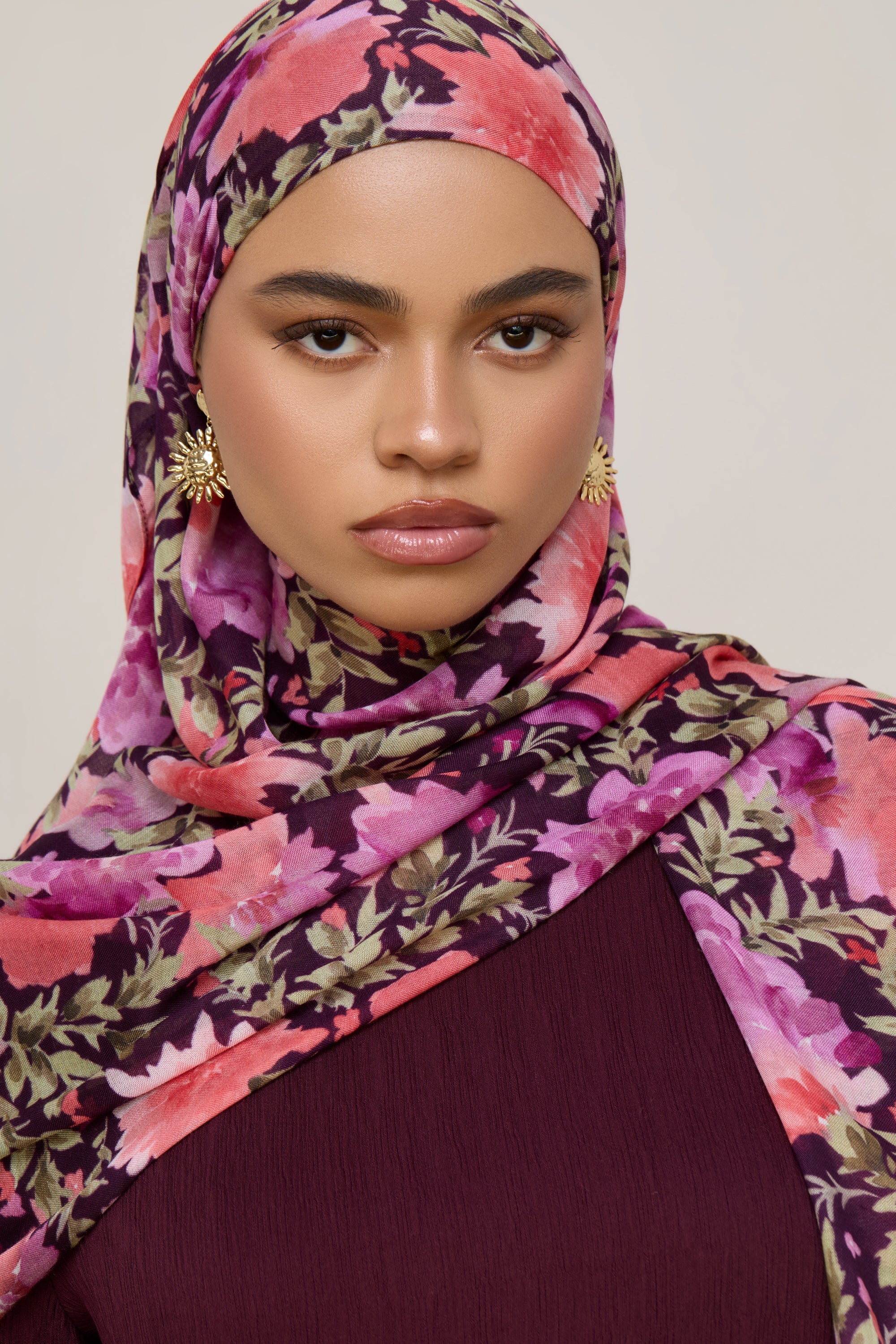 Printed Modal Hijab - Plum Garden - Image 2