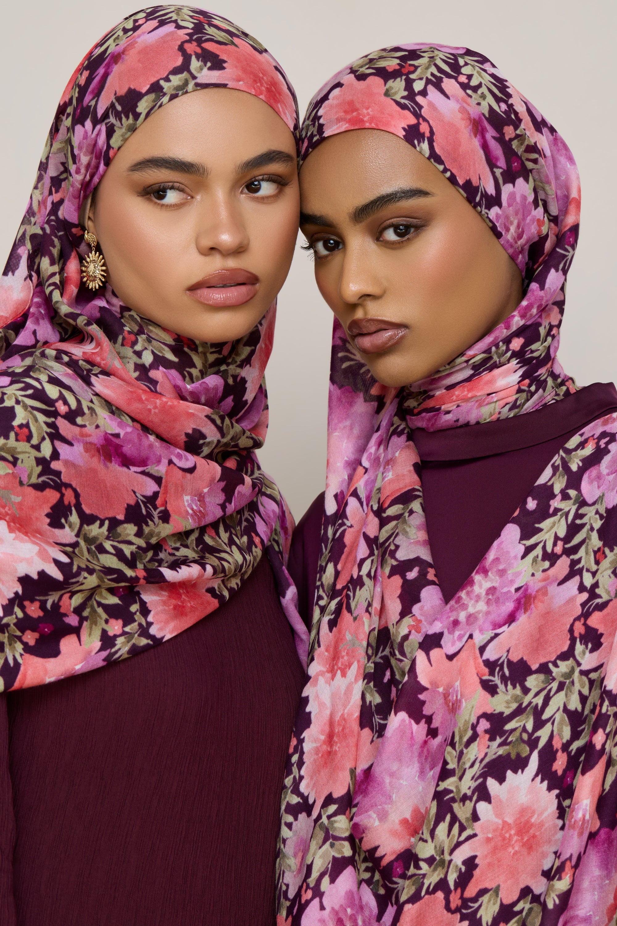 Printed Modal Hijab - Plum Garden - Image 3