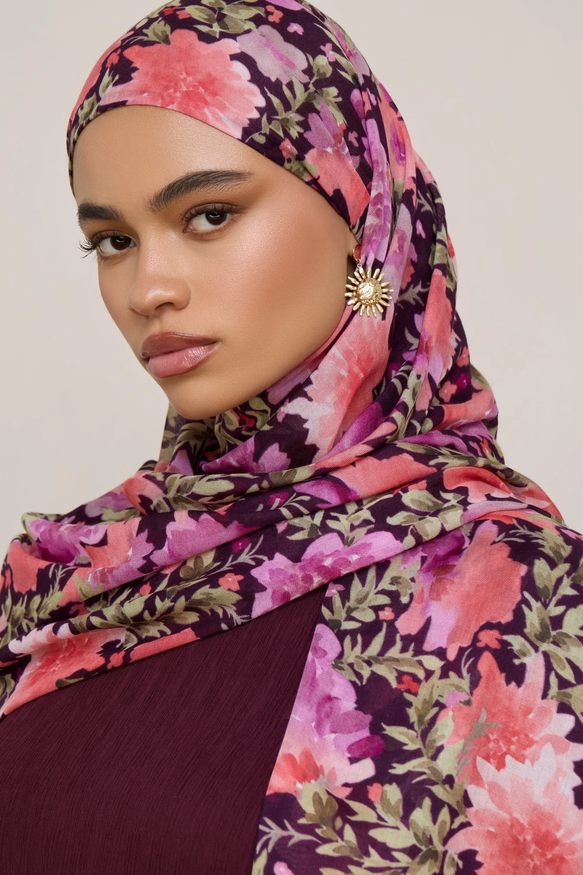 Printed Modal Hijab - Plum Garden - Image 4