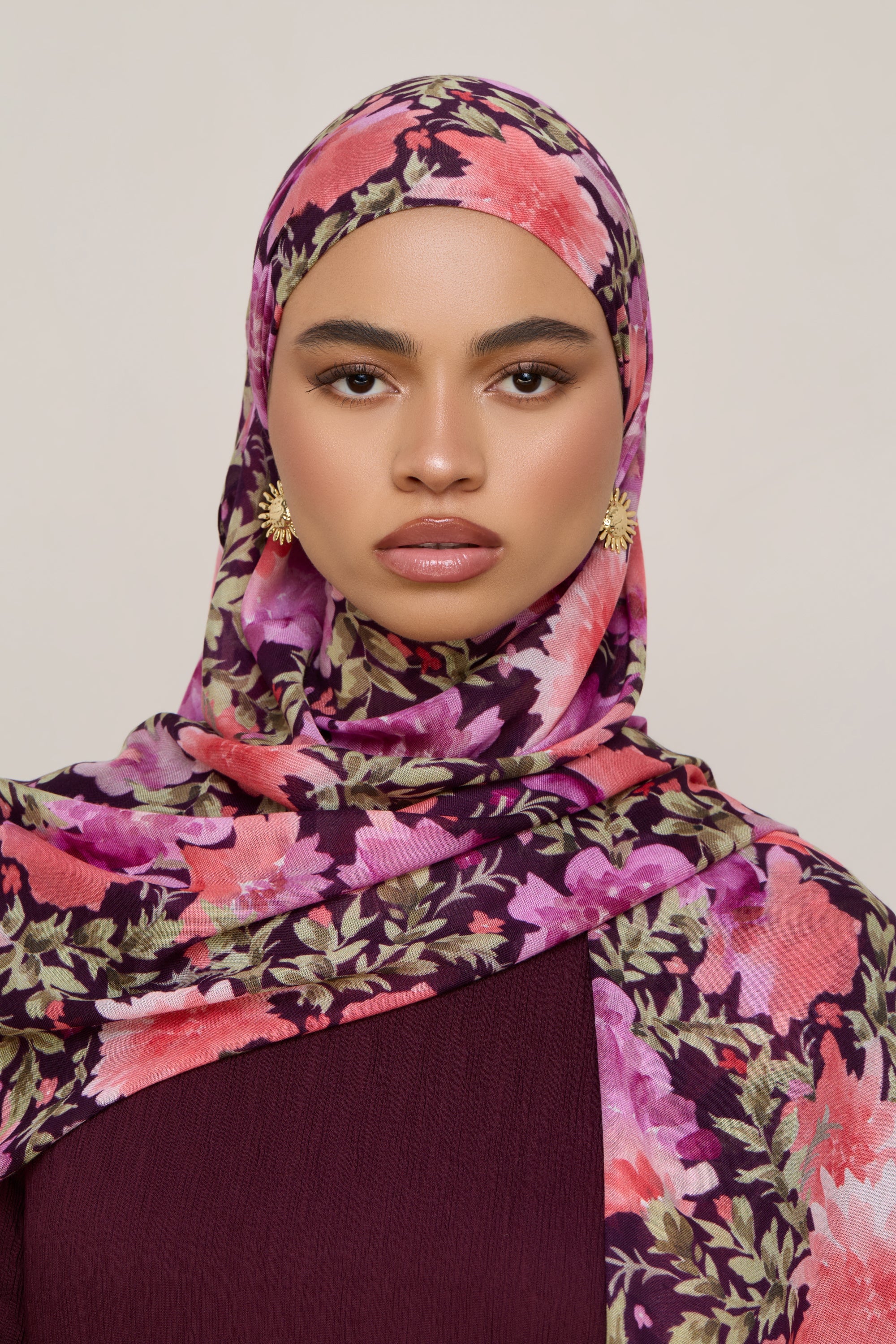Printed Modal Hijab - Plum Garden - Image 5