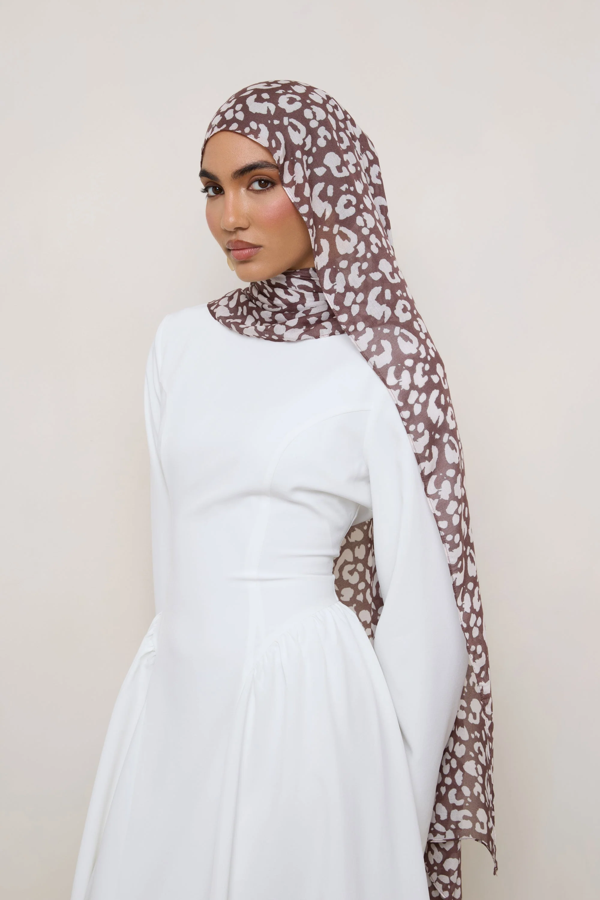 Printed Modal Hijab - Stone Leopard