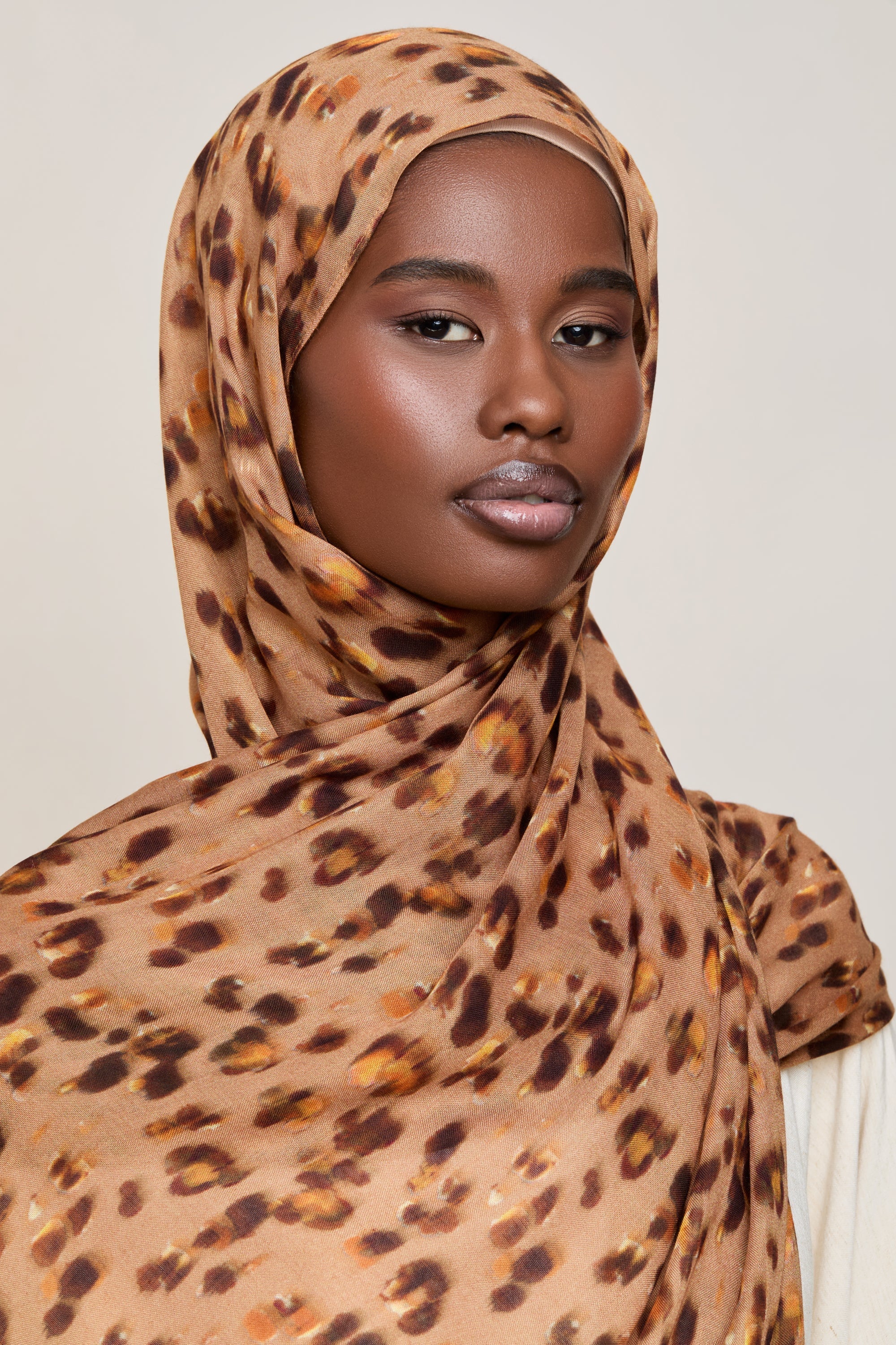Printed Modal Hijab - Tan Leopard Bloom - Image 10