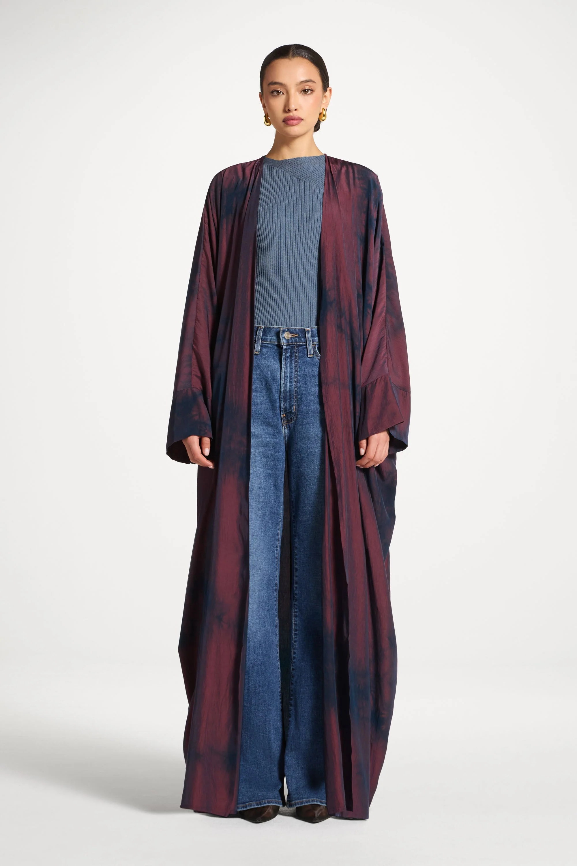 Printed Open Abaya - Black Ember