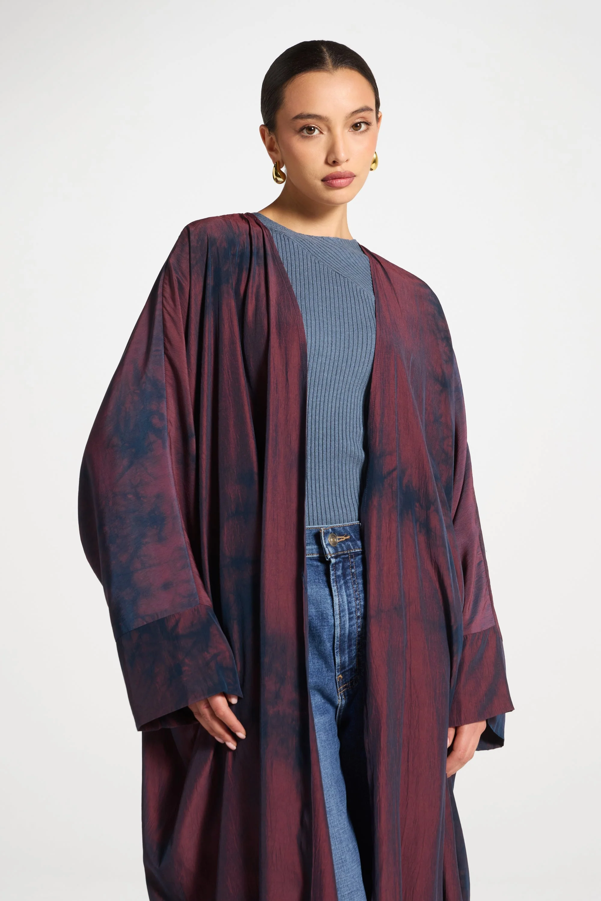 Printed Open Abaya - Black Ember - Image 2