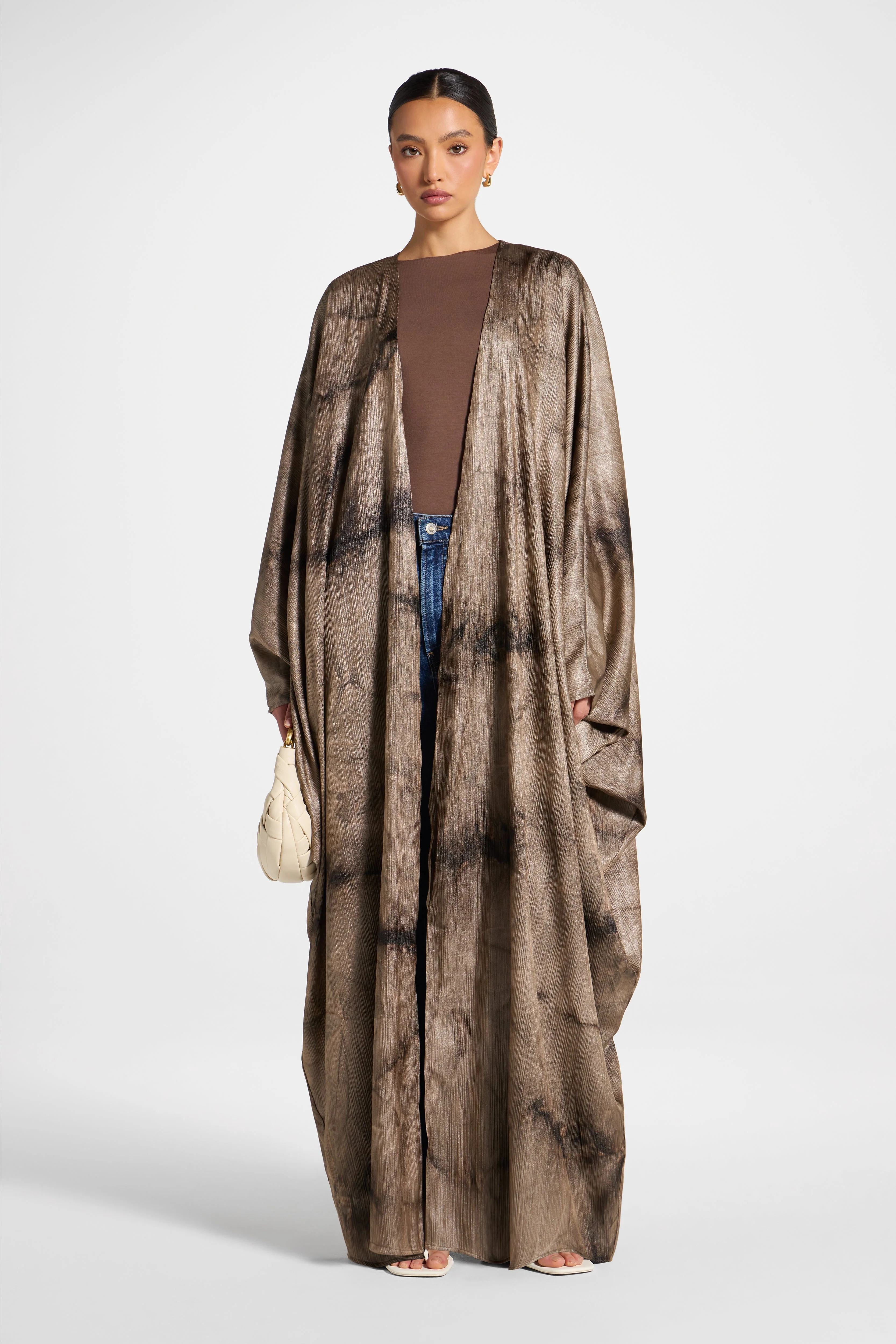 Printed Open Abaya - Coffee