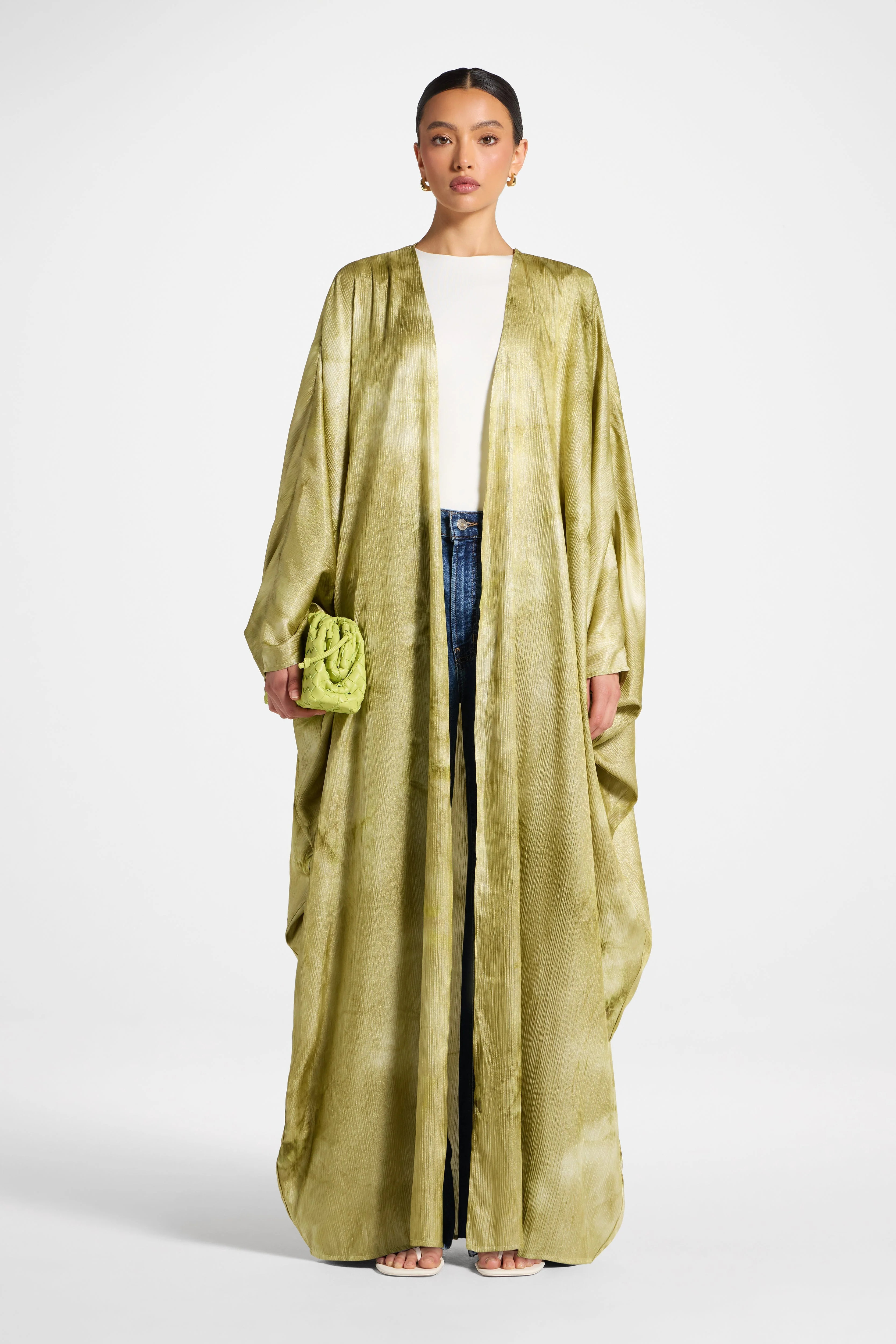 Printed Open Abaya - Sage