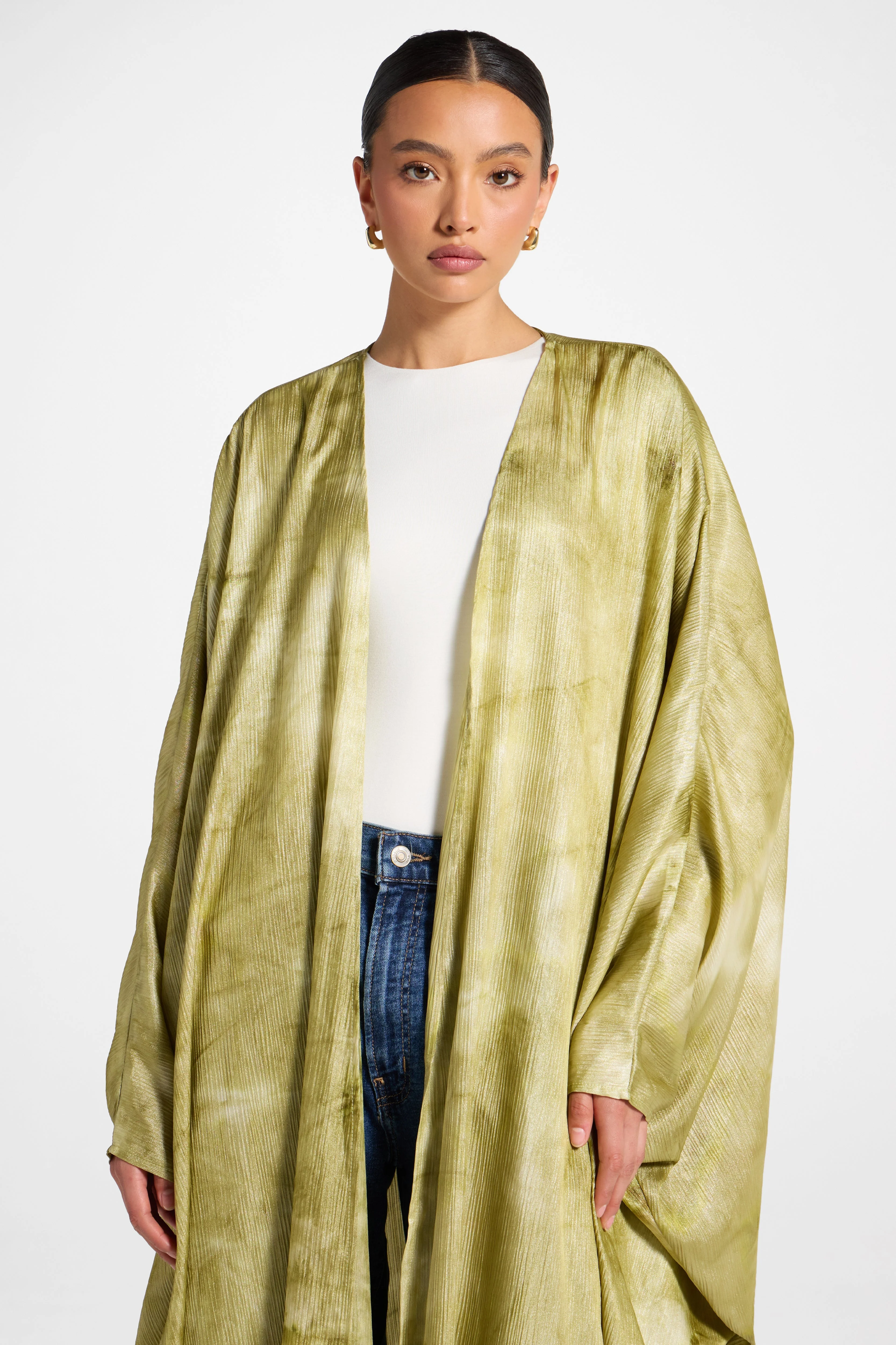 Printed Open Abaya - Sage - Image 3