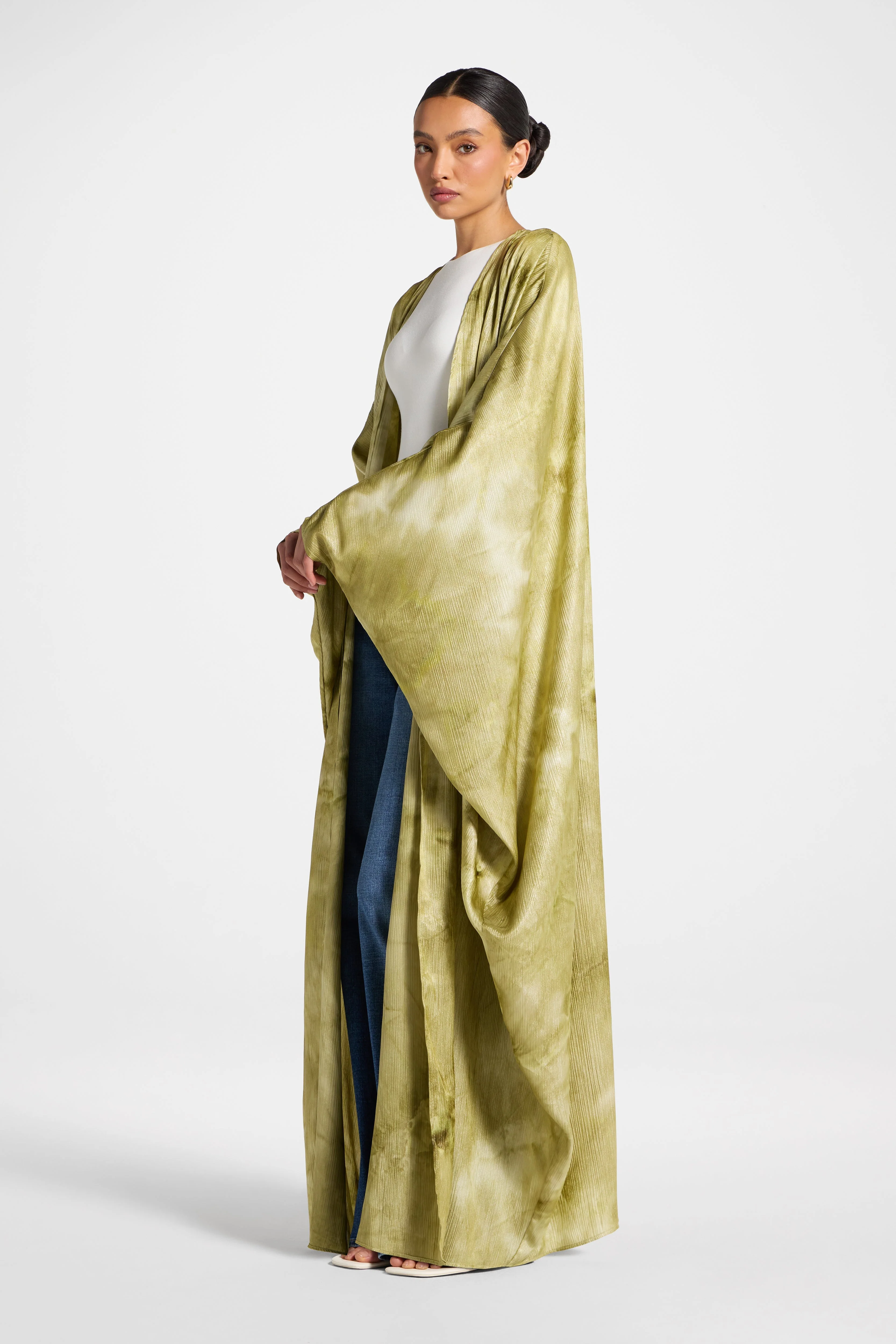 Printed Open Abaya - Sage - Image 4