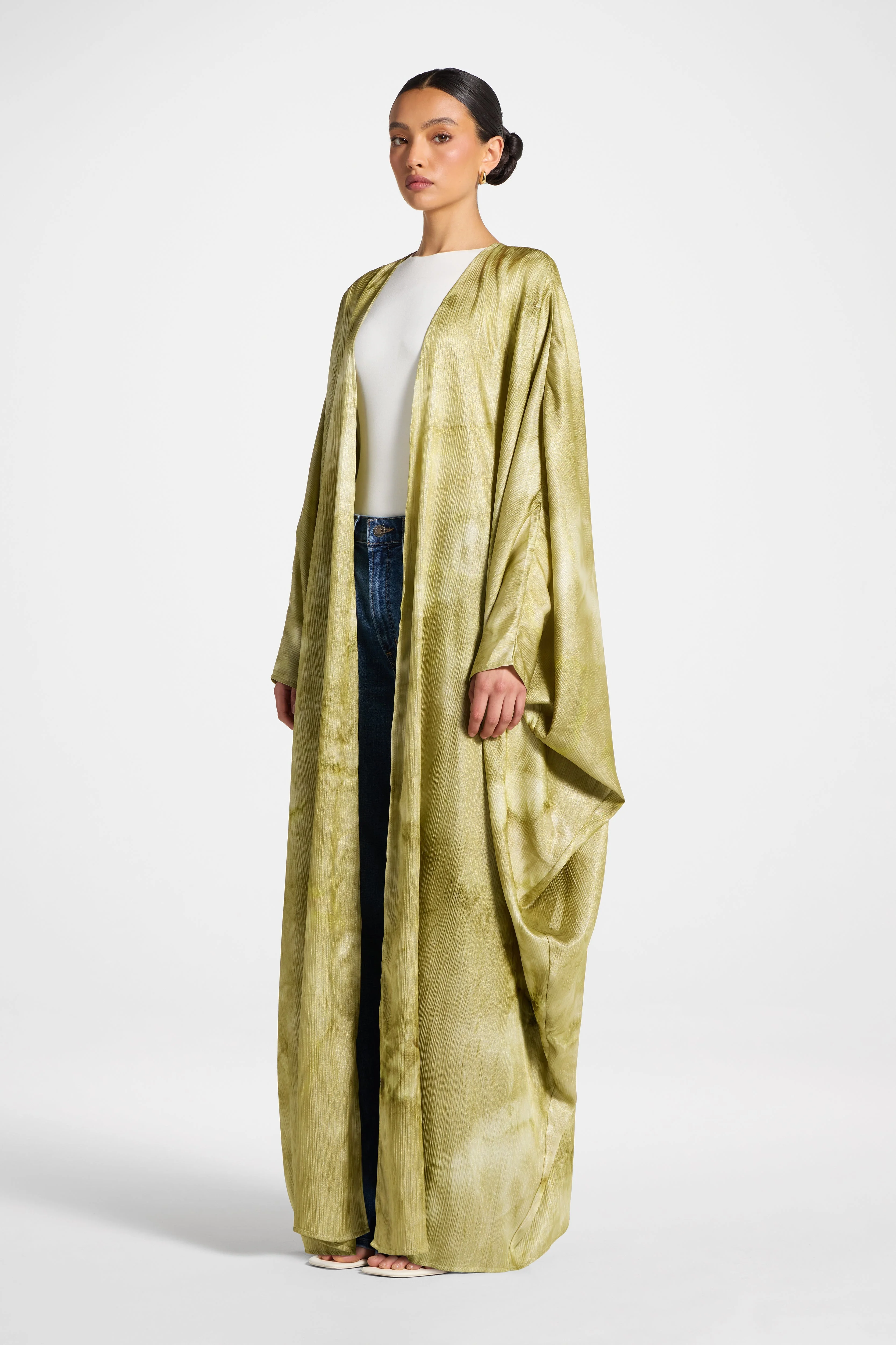 Printed Open Abaya - Sage - Image 5