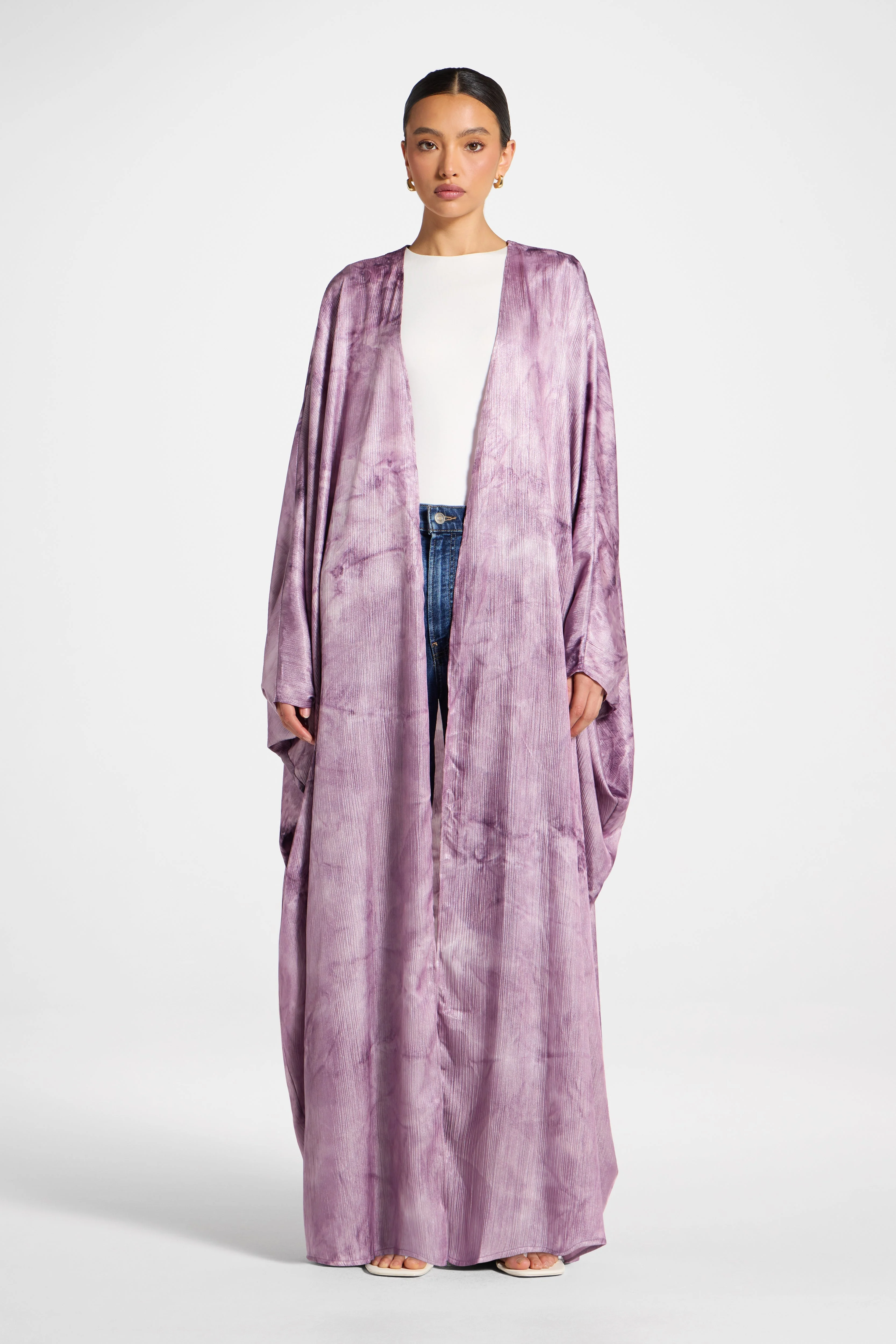 Printed Open Abaya - Taro - Image 2