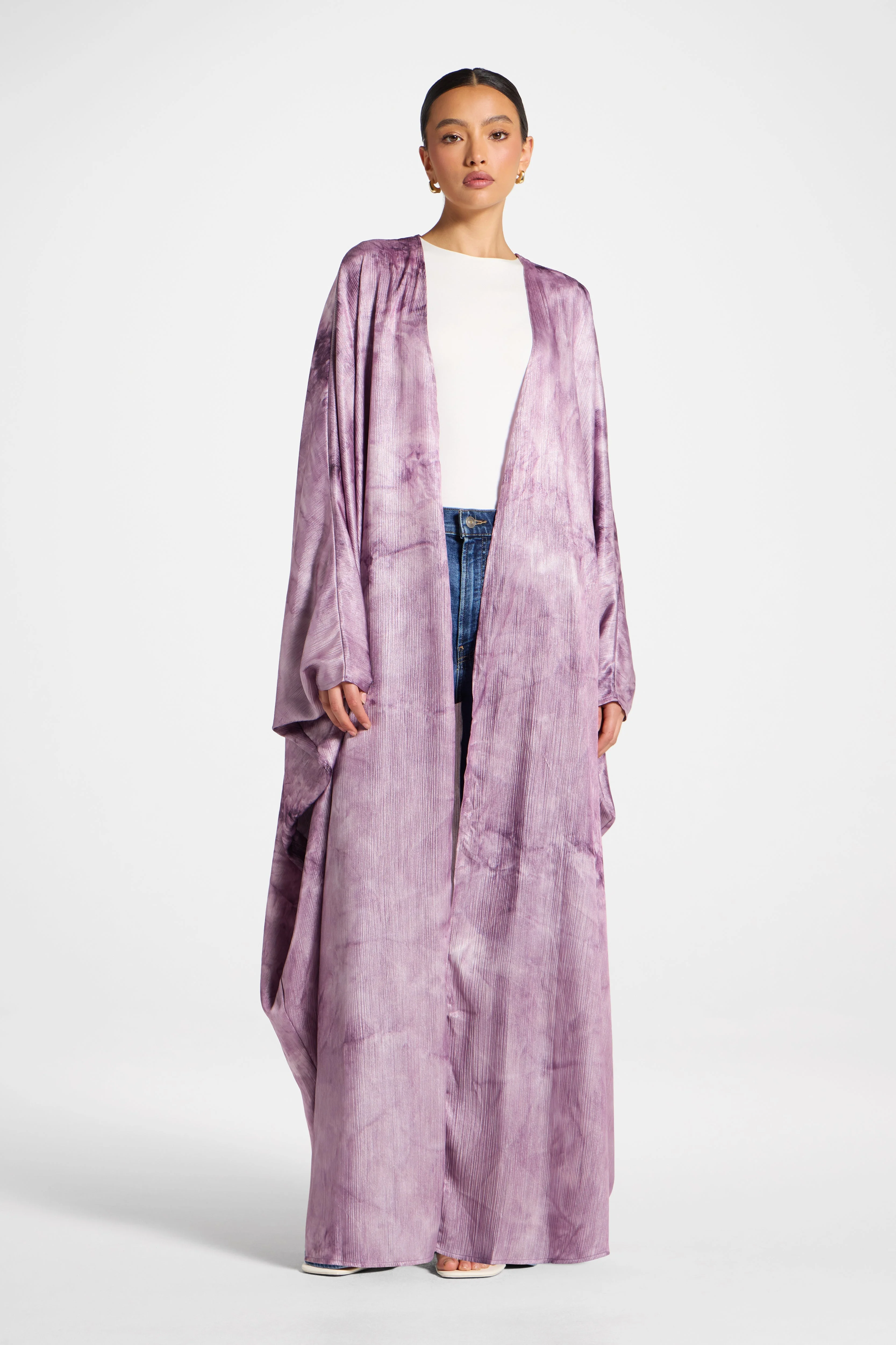 Printed Open Abaya - Taro - Image 3