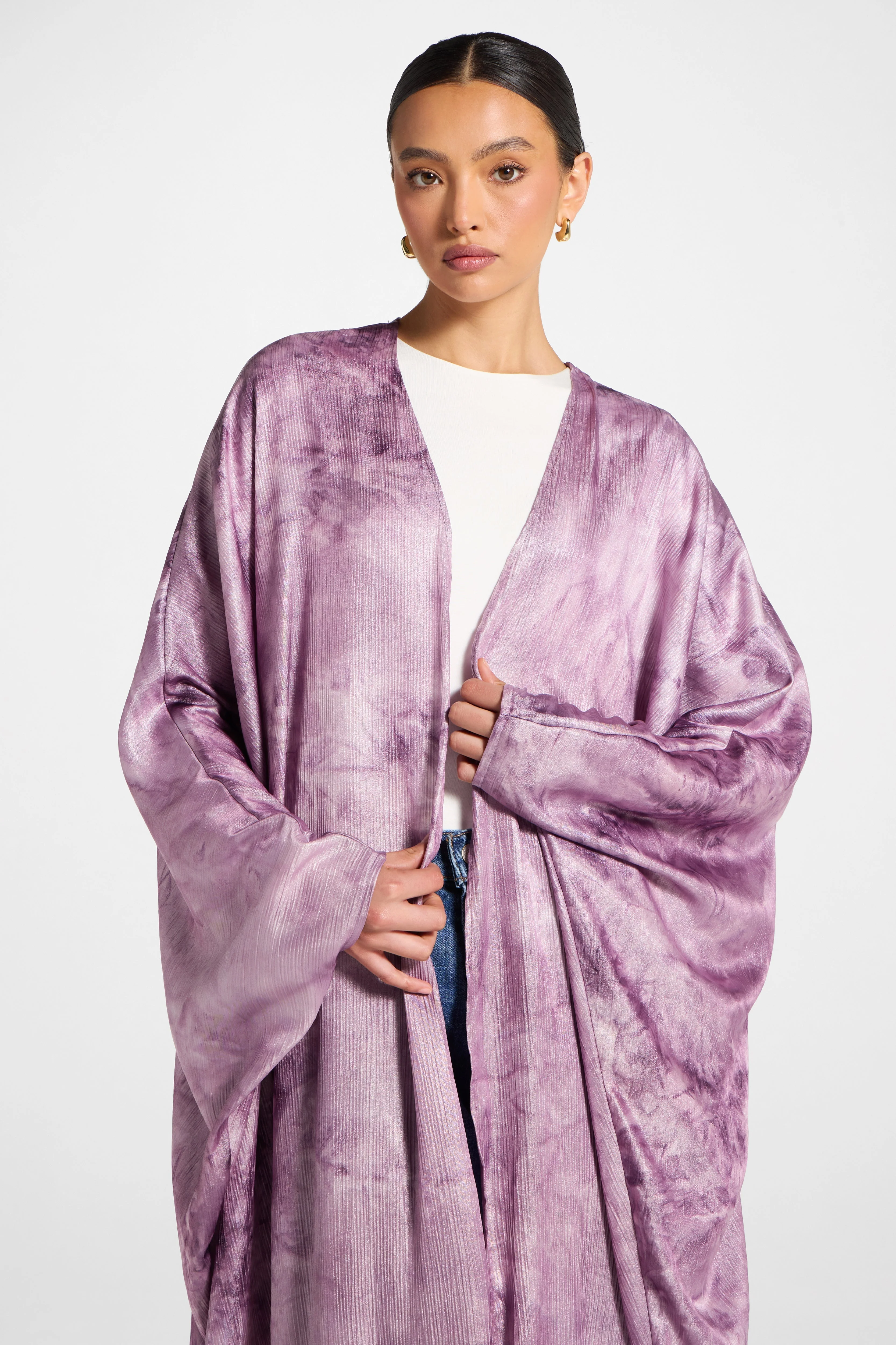 Printed Open Abaya - Taro - Image 4