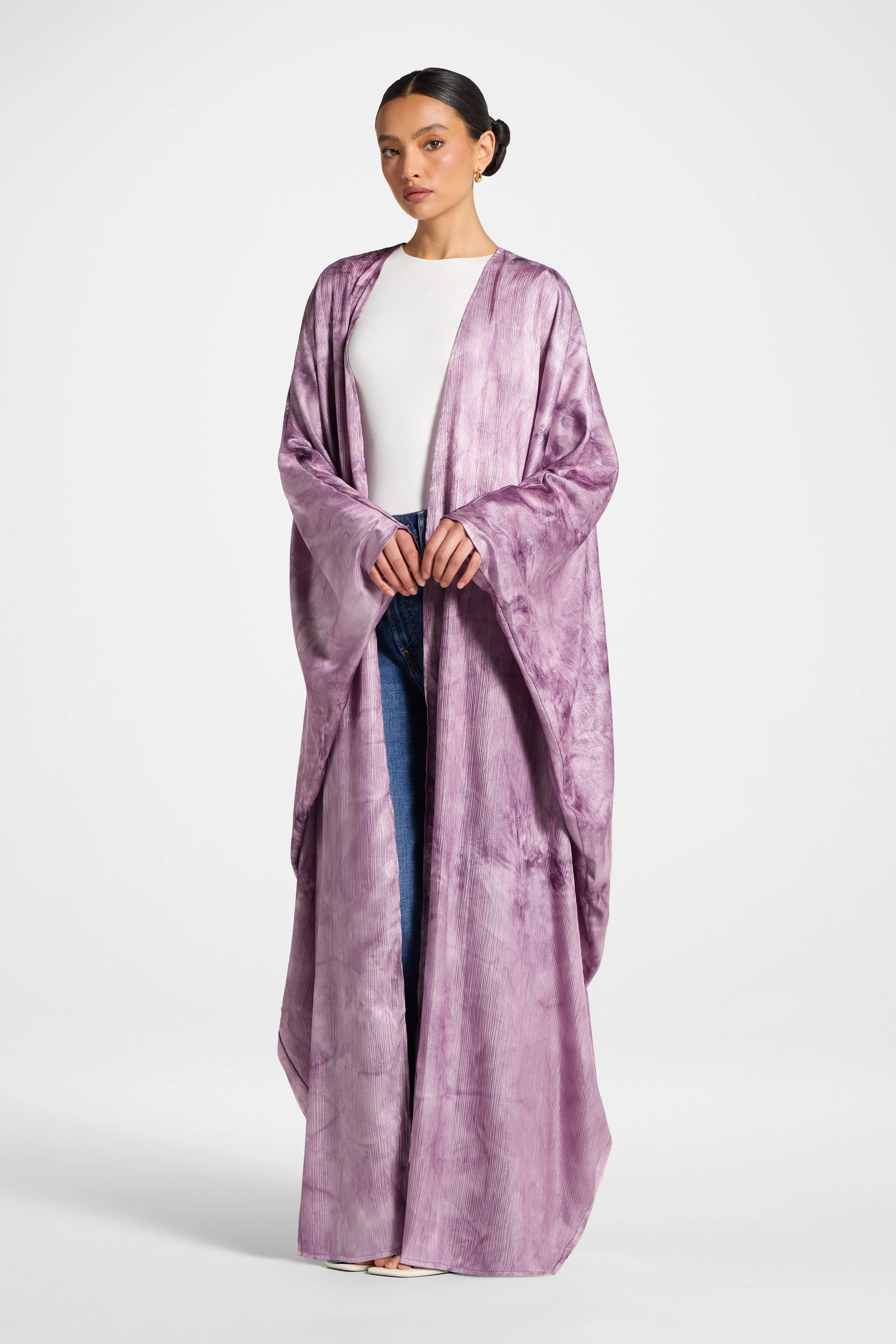 Printed Open Abaya - Taro - Image 6