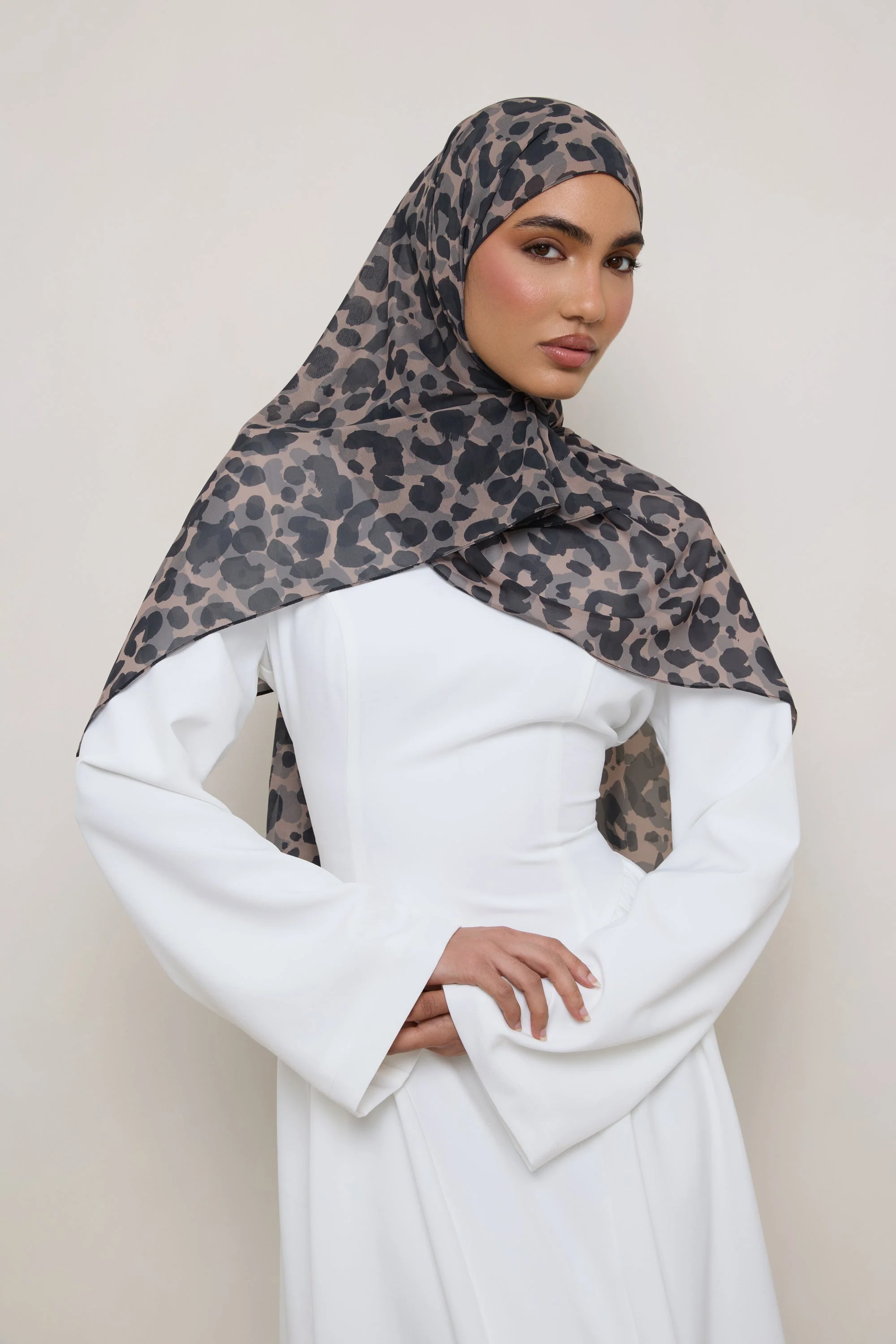 Printed Square Chiffon Hijab - Dune Spots - Image 3