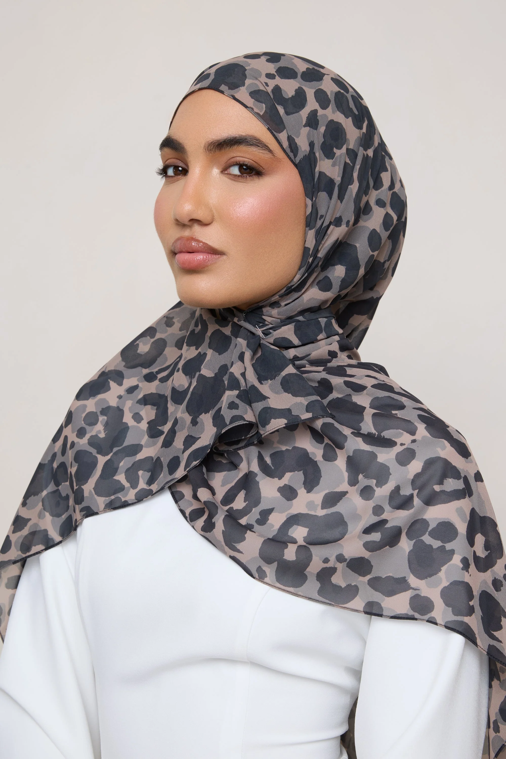 Printed Square Chiffon Hijab - Dune Spots - Image 4