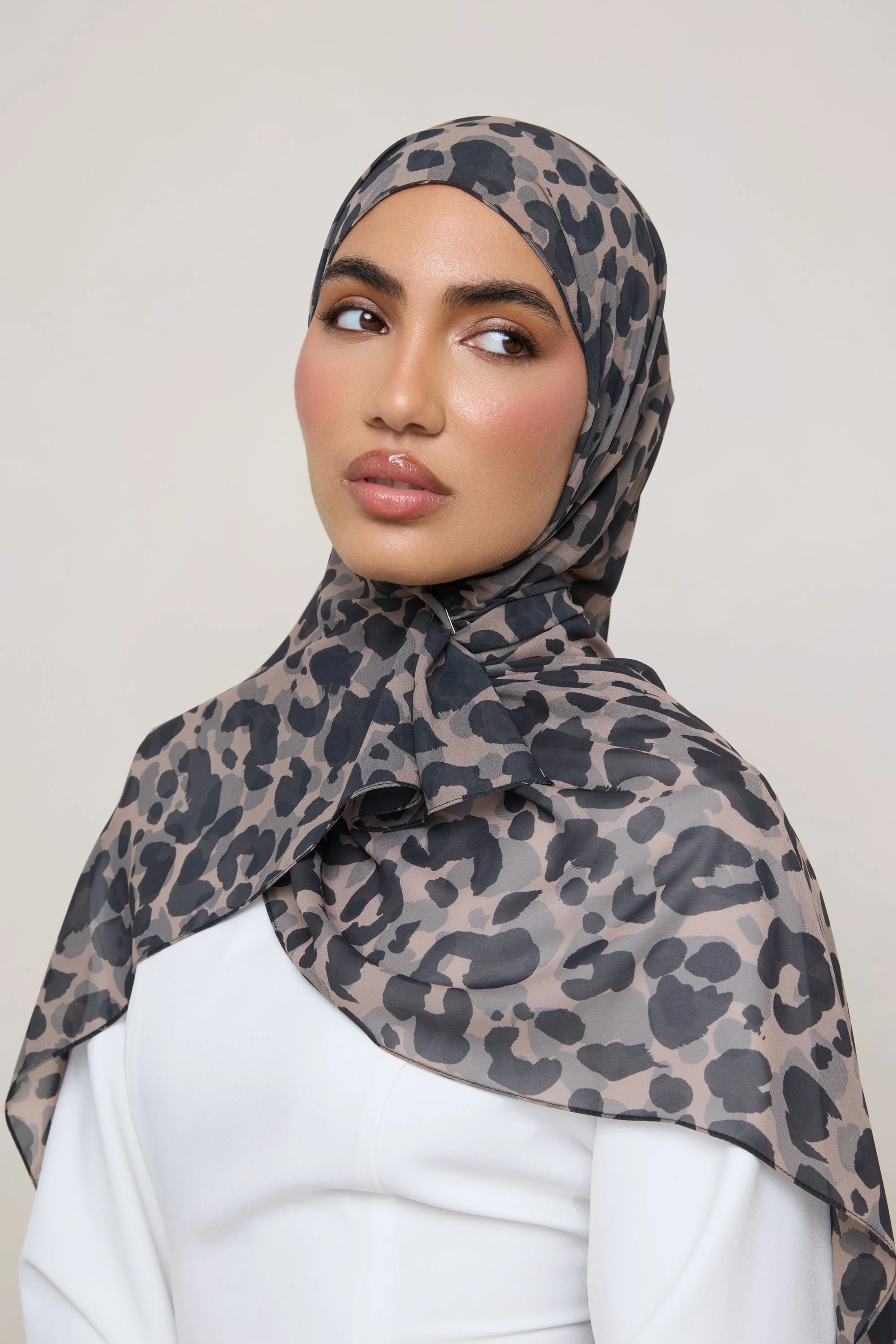 Printed Square Chiffon Hijab - Dune Spots - Image 5