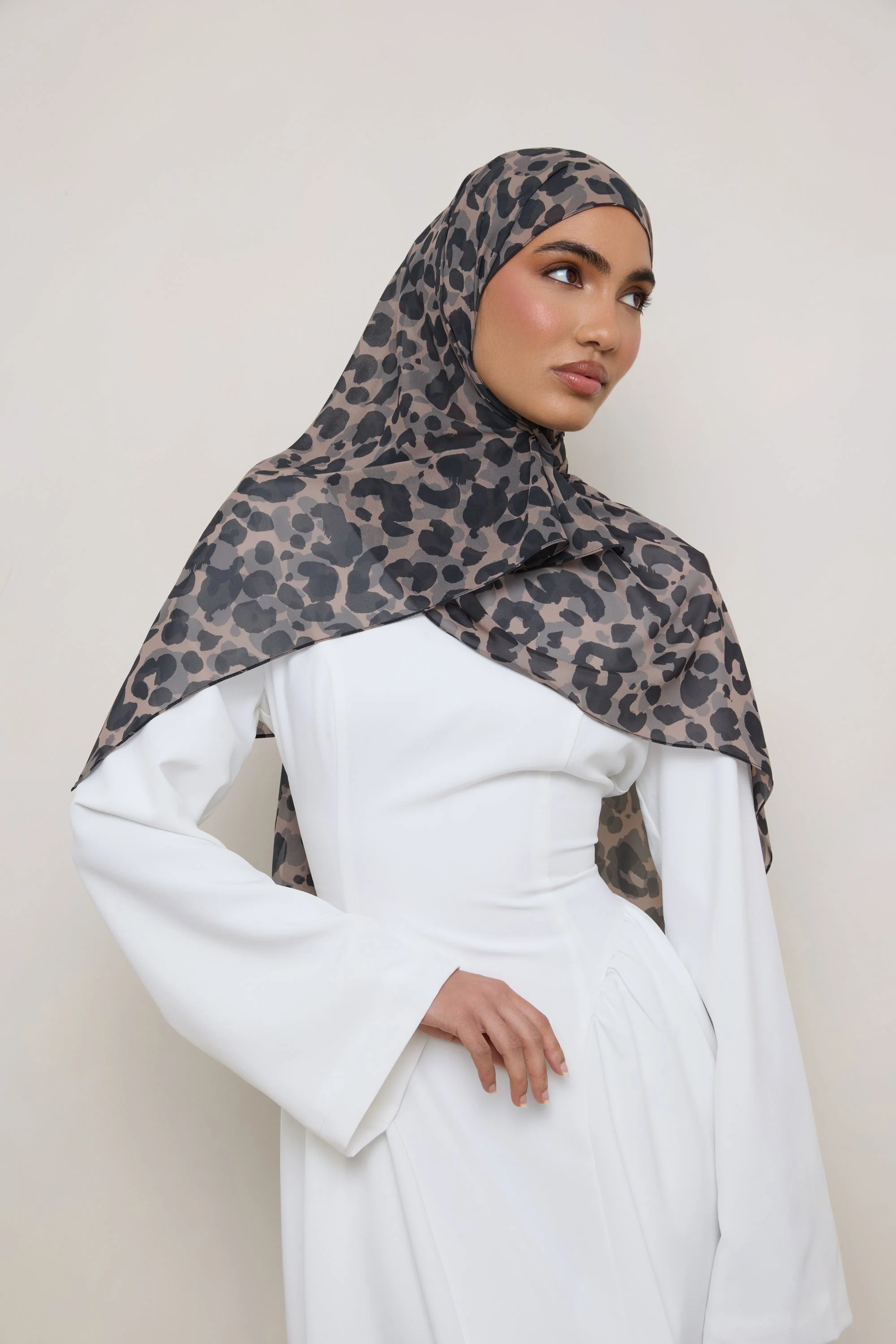 Printed Square Chiffon Hijab - Dune Spots - Image 6