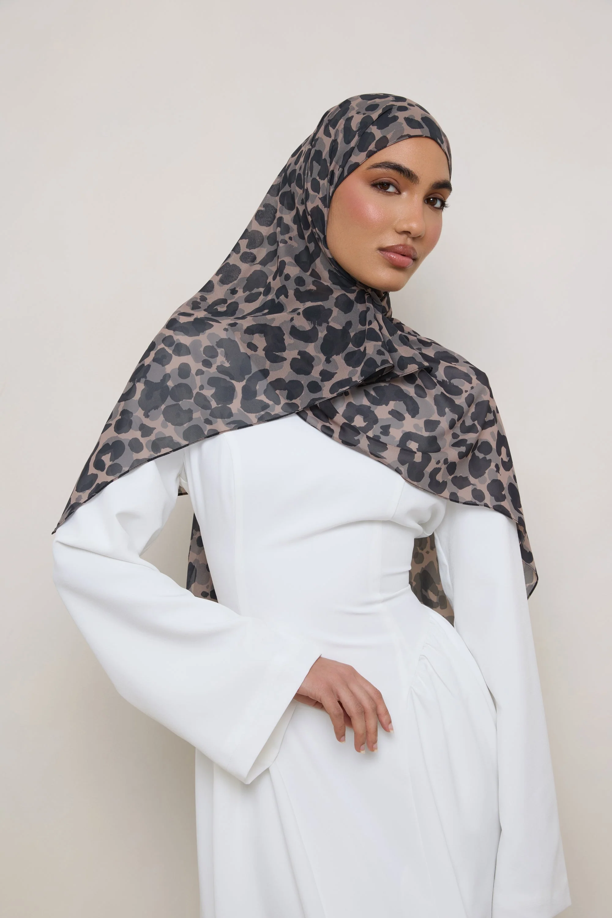 Printed Square Chiffon Hijab - Dune Spots - Image 7