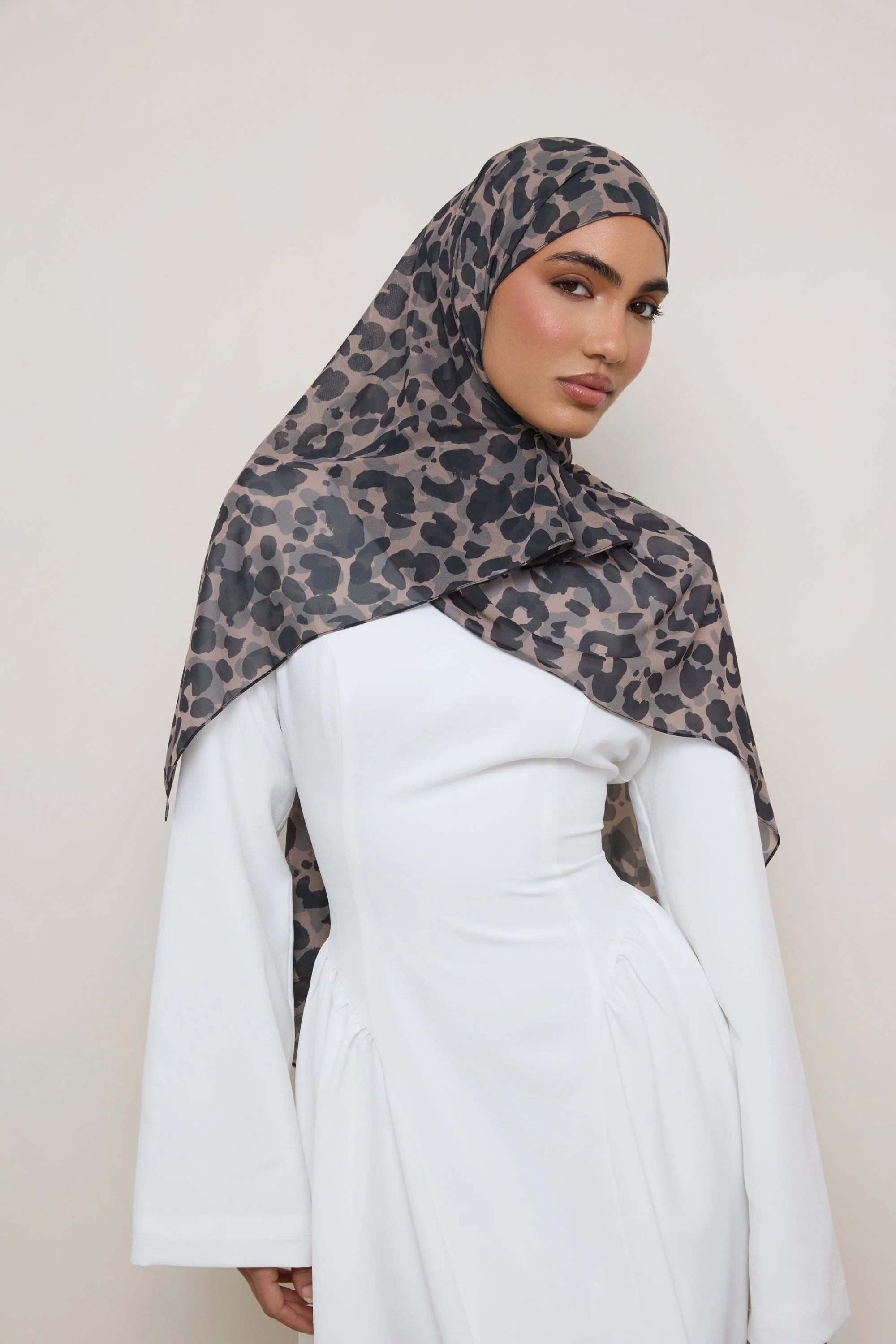 Printed Square Chiffon Hijab - Dune Spots - Image 8