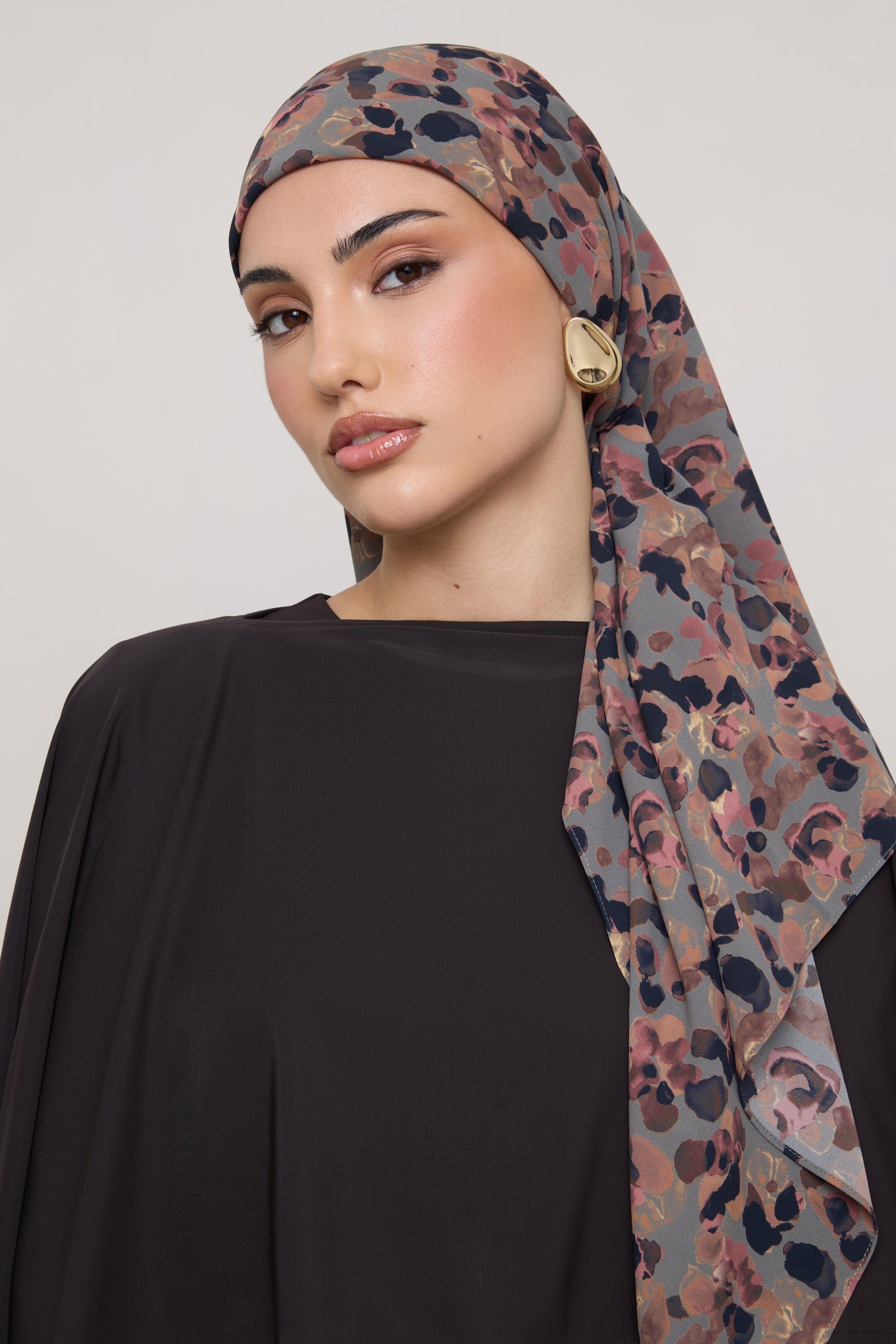 Printed Square Chiffon Hijab - Watercolor Bloom - Image 3