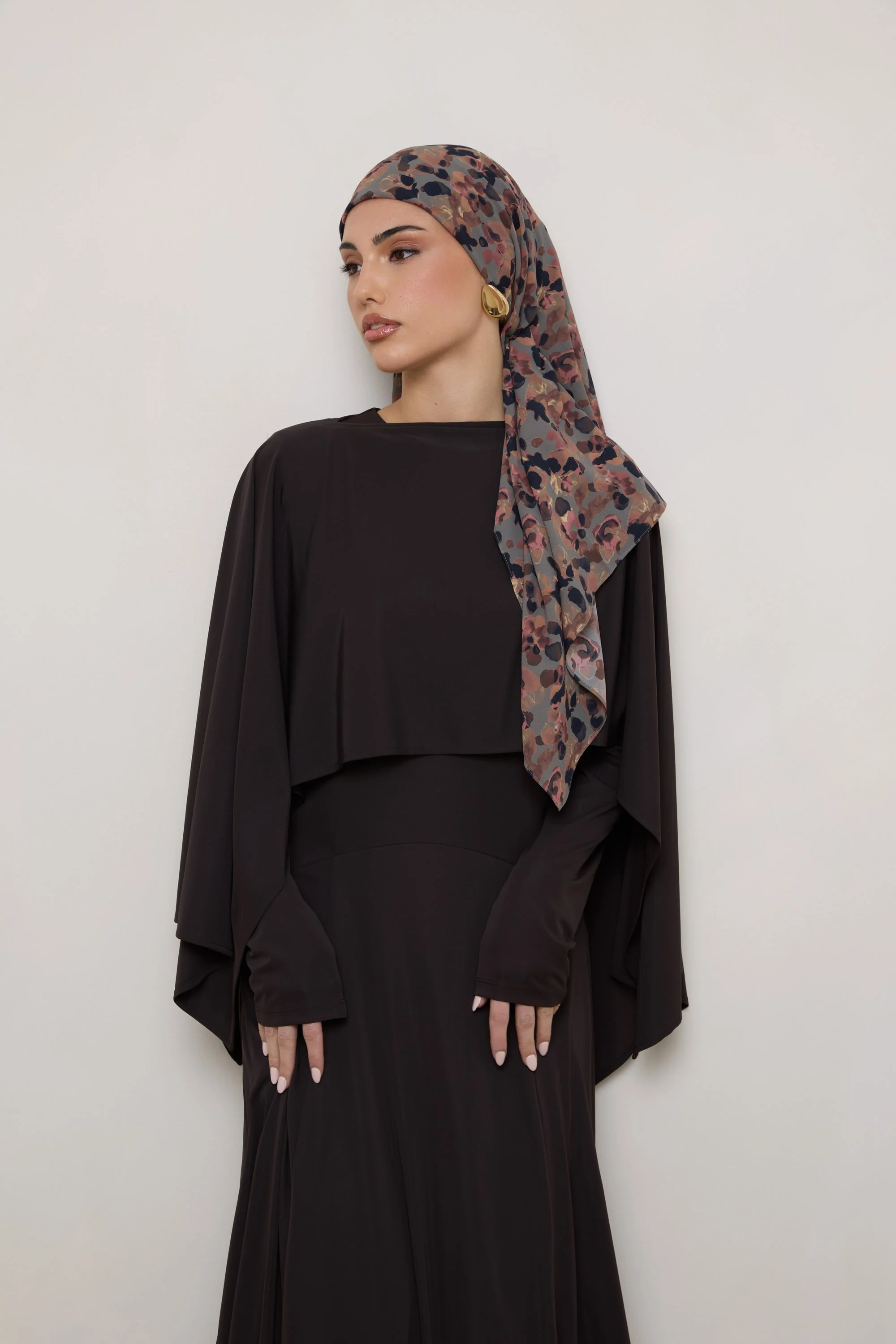 Printed Square Chiffon Hijab - Watercolor Bloom - Image 4