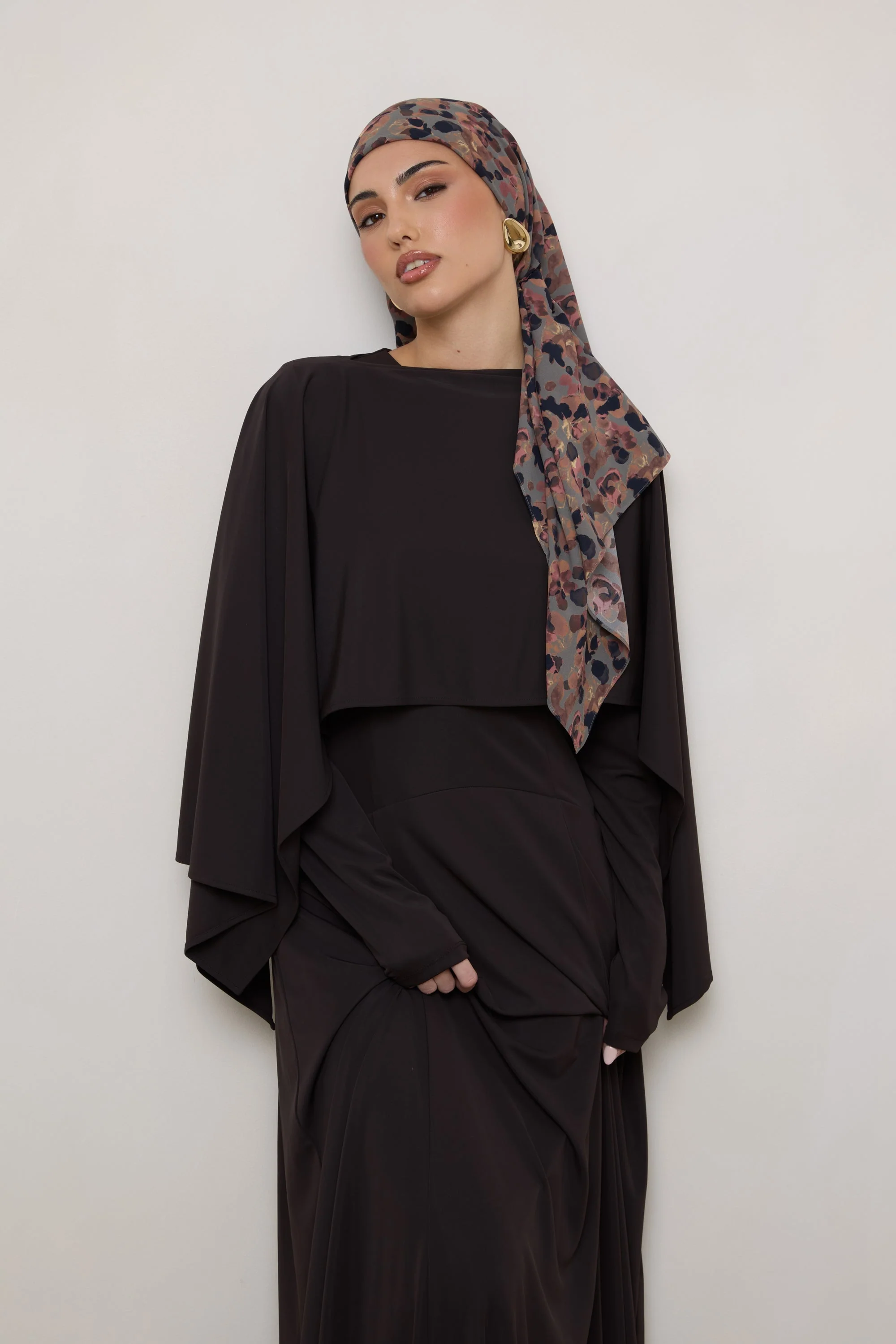 Printed Square Chiffon Hijab - Watercolor Bloom - Image 5