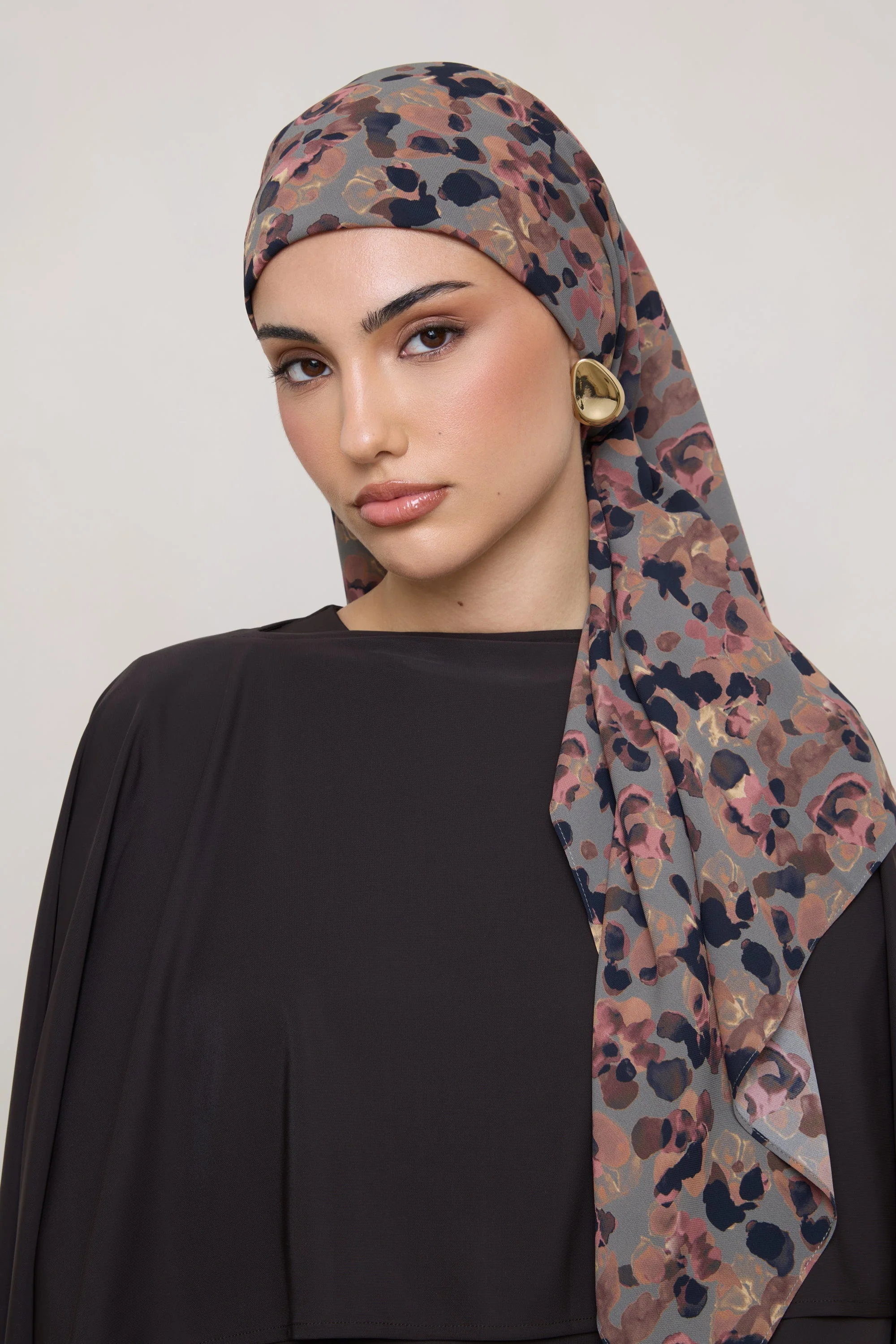 Printed Square Chiffon Hijab - Watercolor Bloom - Image 6