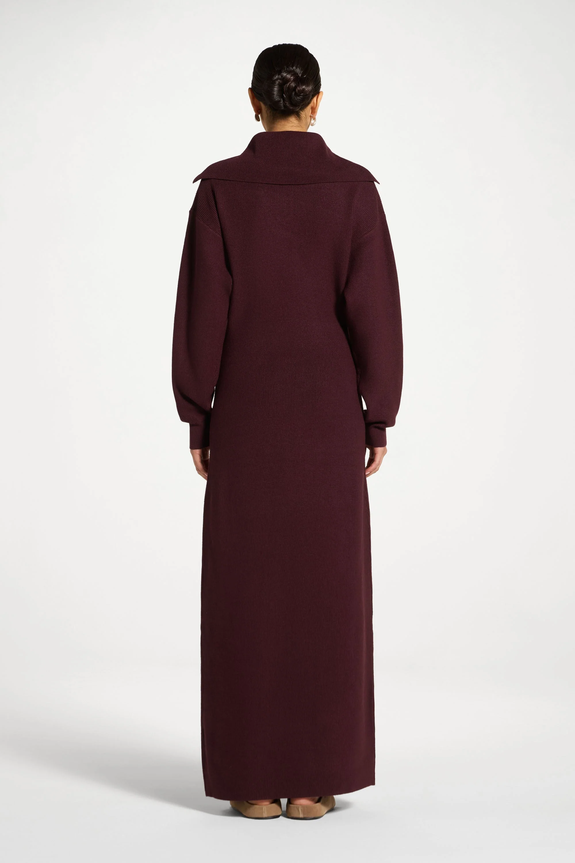 Quarter Zip Knit Maxi Dress - Chocolate Truffle - Image 5