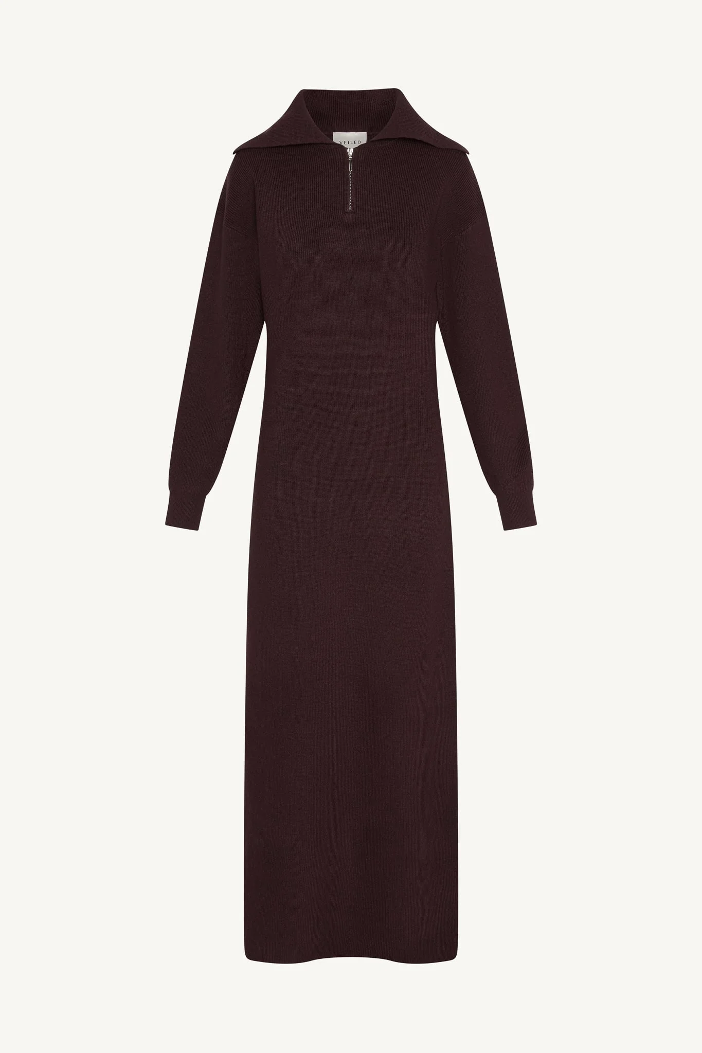 Quarter Zip Knit Maxi Dress - Chocolate Truffle - Image 6