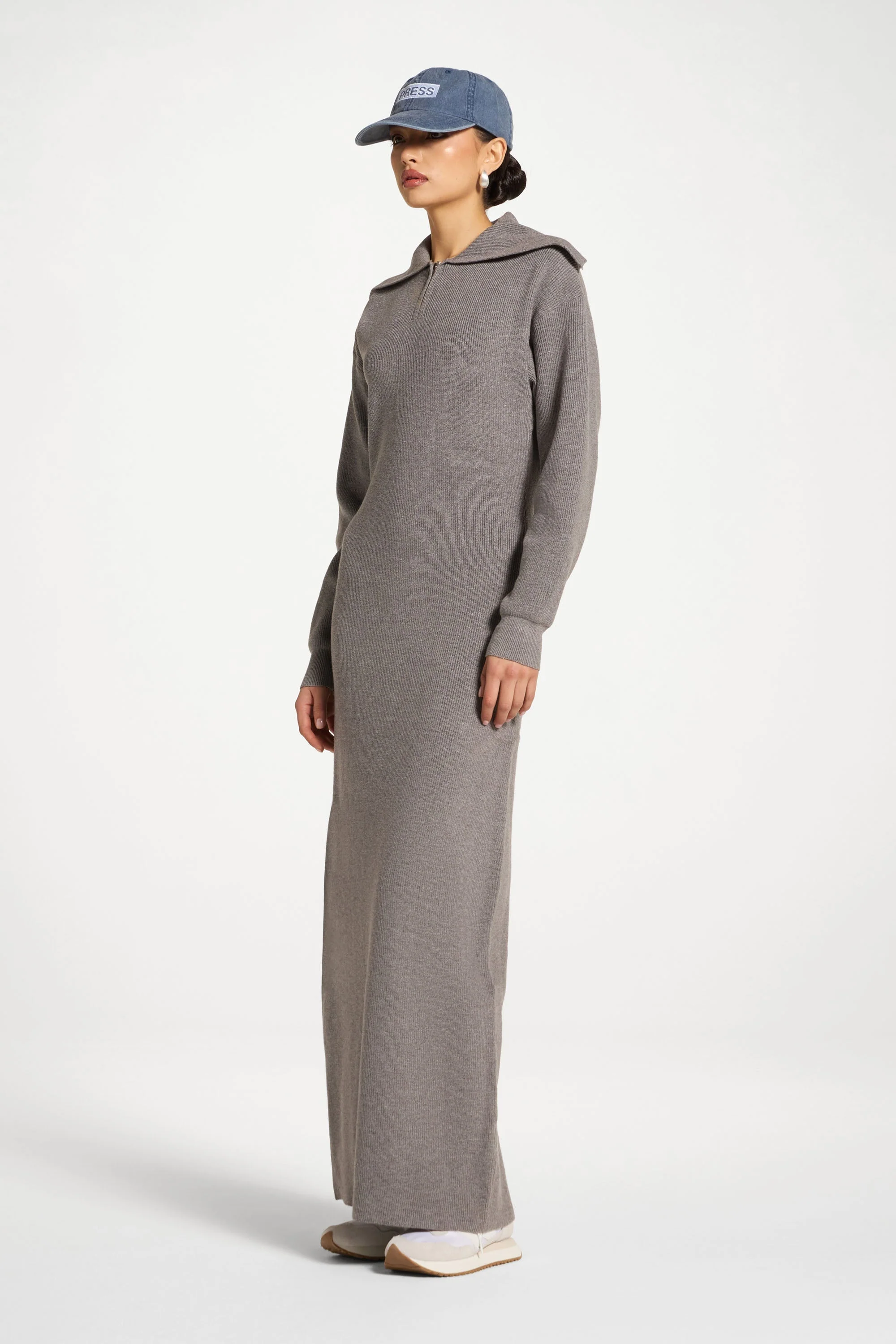 Quarter Zip Knit Maxi Dress - Heather Grey - Image 5