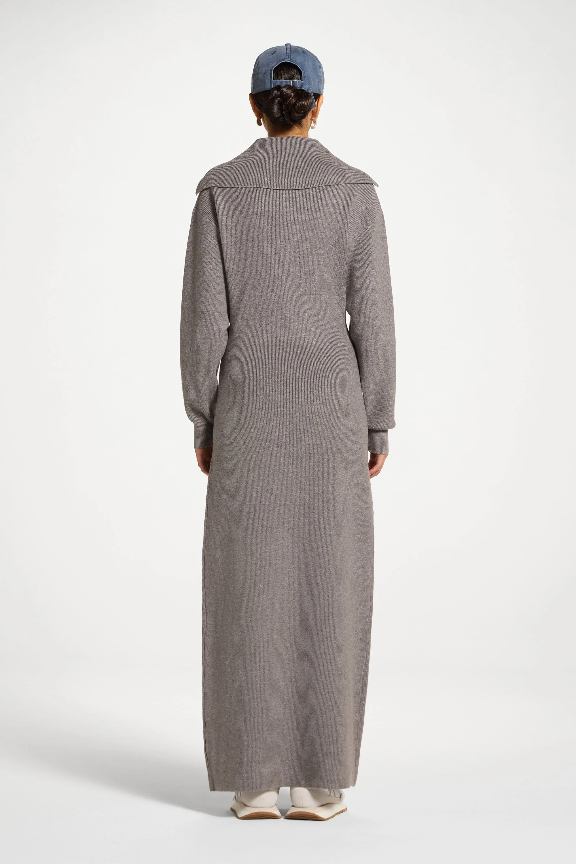 Quarter Zip Knit Maxi Dress - Heather Grey - Image 7