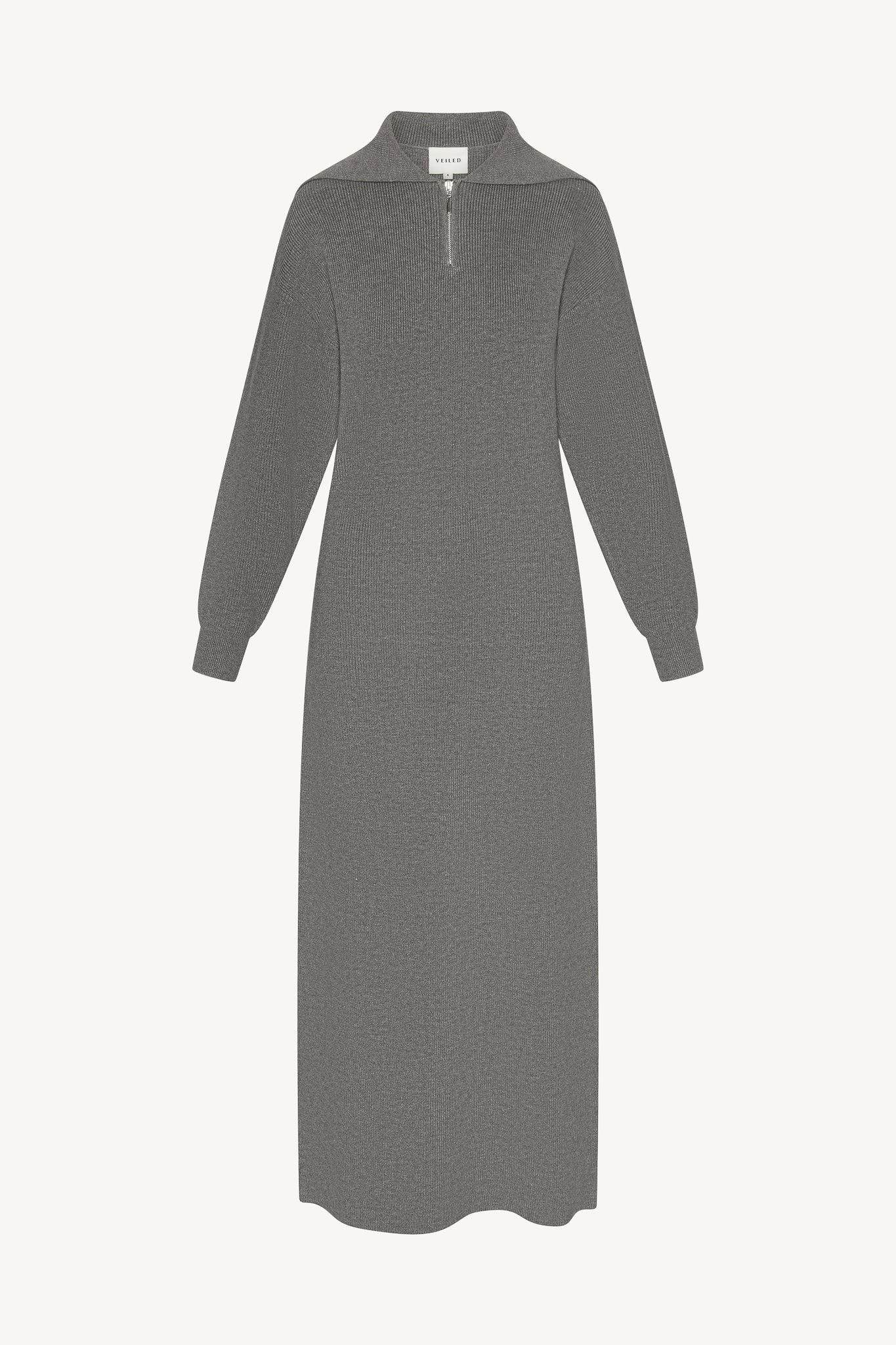 Quarter Zip Knit Maxi Dress - Heather Grey - Image 8