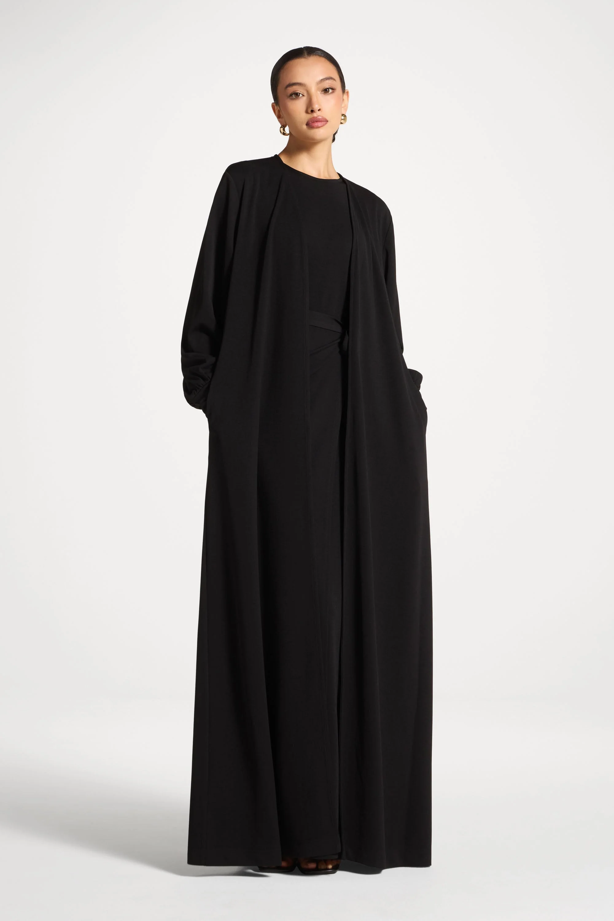 Signature Stretch 3 Piece Abaya & Dress Set - Black - Image 3