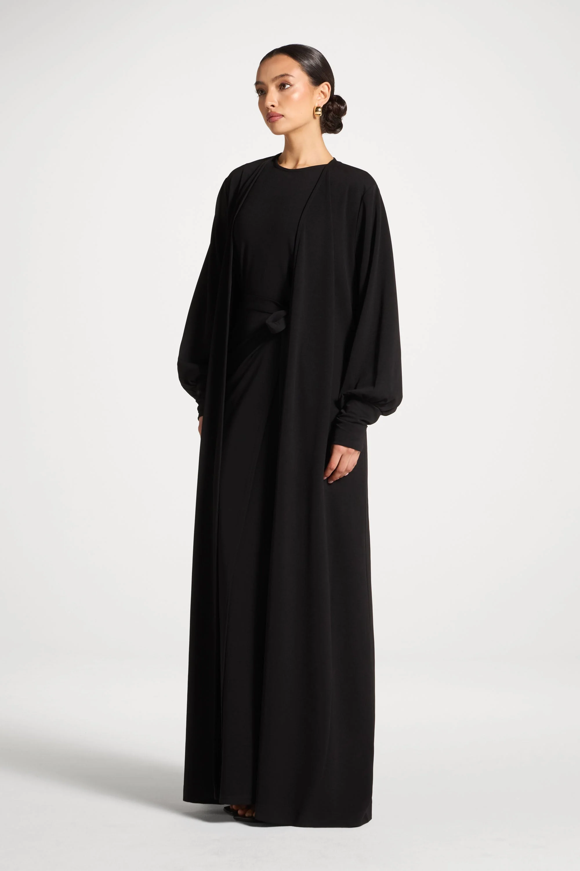 Signature Stretch 3 Piece Abaya & Dress Set - Black - Image 4