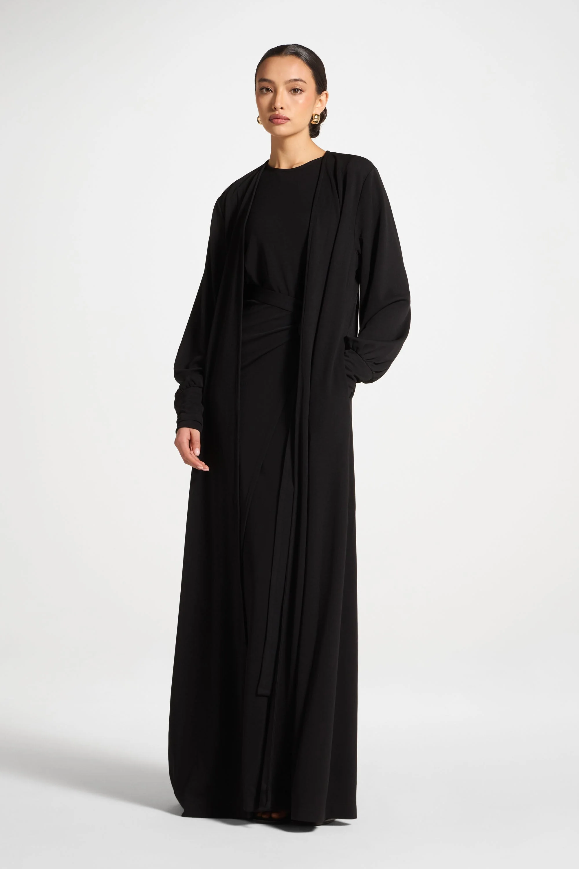 Signature Stretch 3 Piece Abaya & Dress Set - Black - Image 5