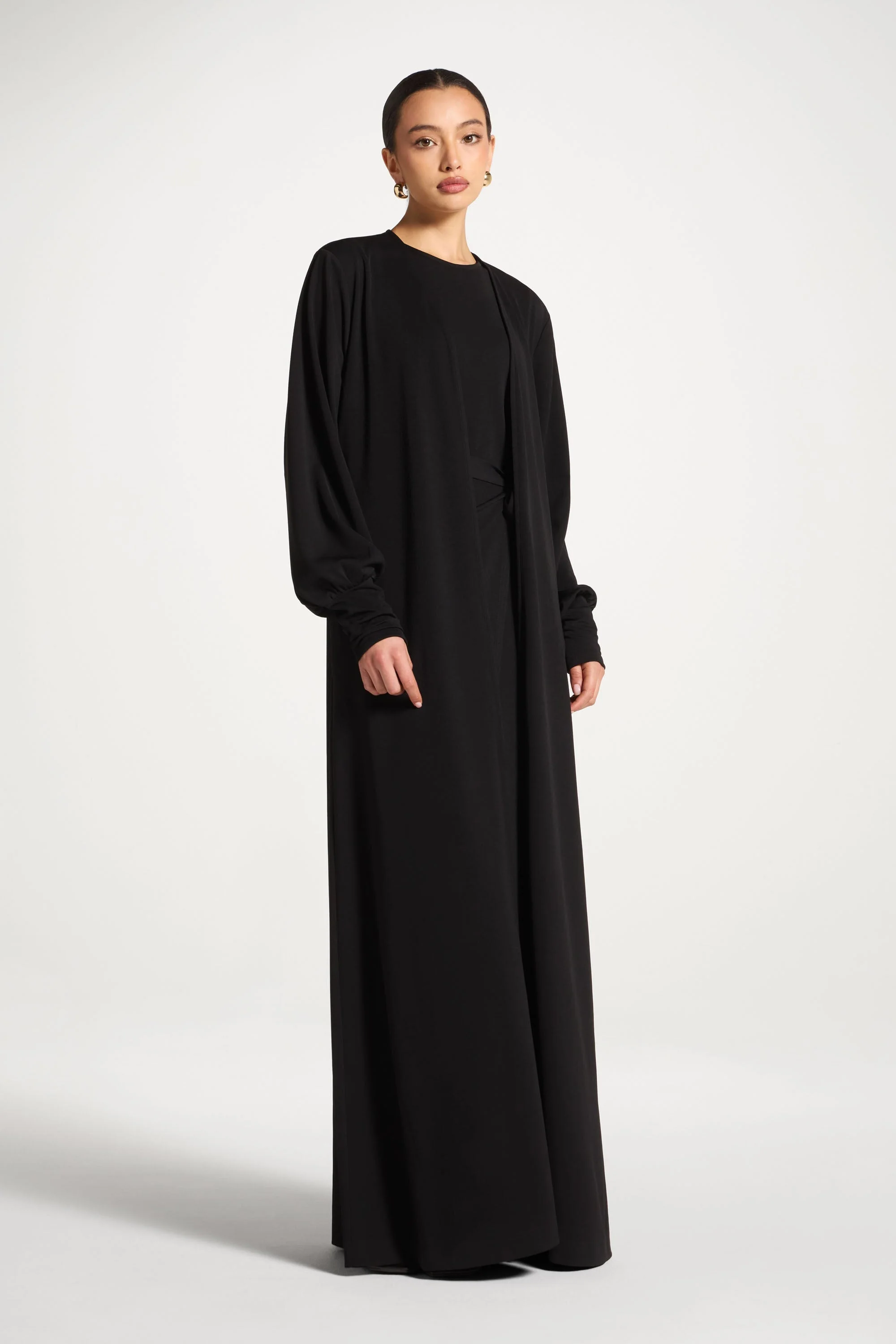 Signature Stretch 3 Piece Abaya & Dress Set - Black - Image 6