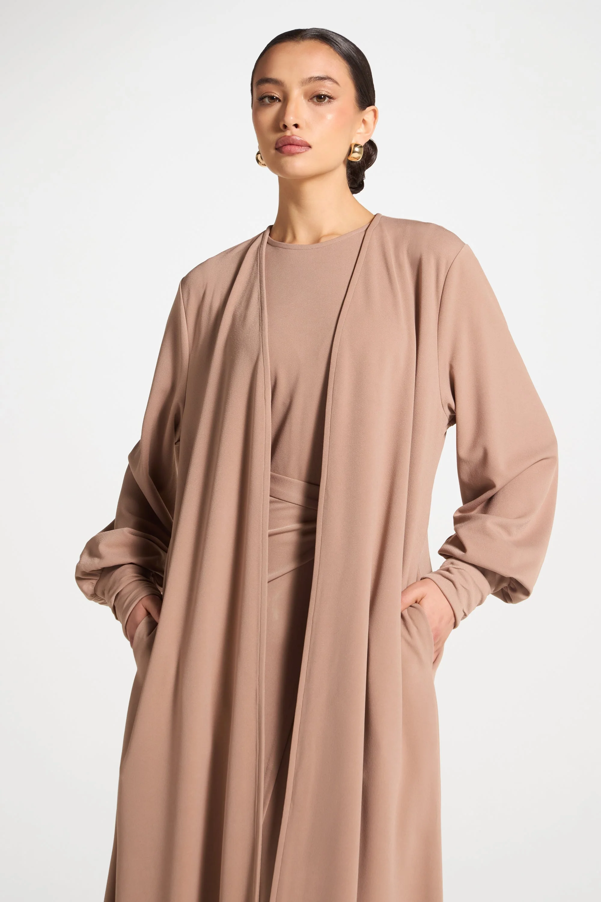 Signature Stretch 3 Piece Abaya & Dress Set - Desert Mauve - Image 3