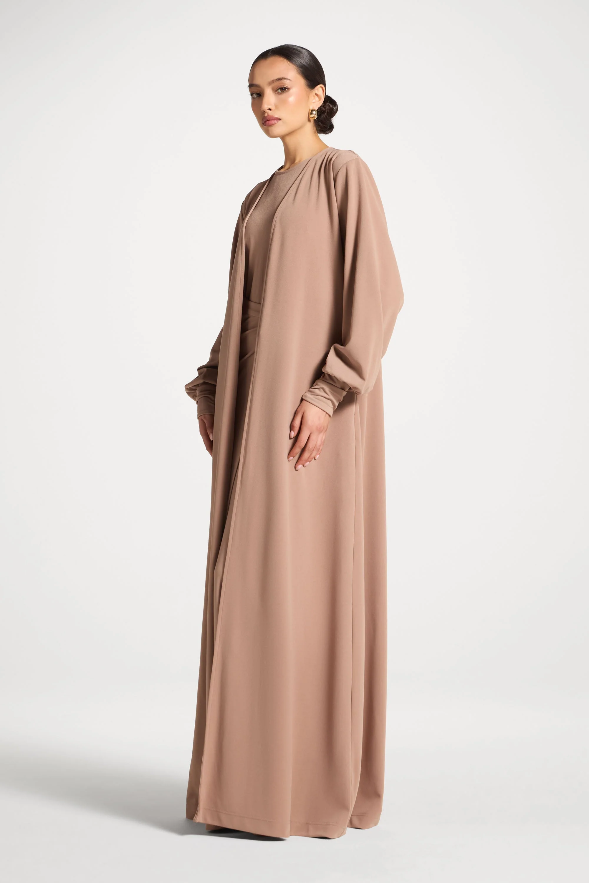 Signature Stretch 3 Piece Abaya & Dress Set - Desert Mauve - Image 4