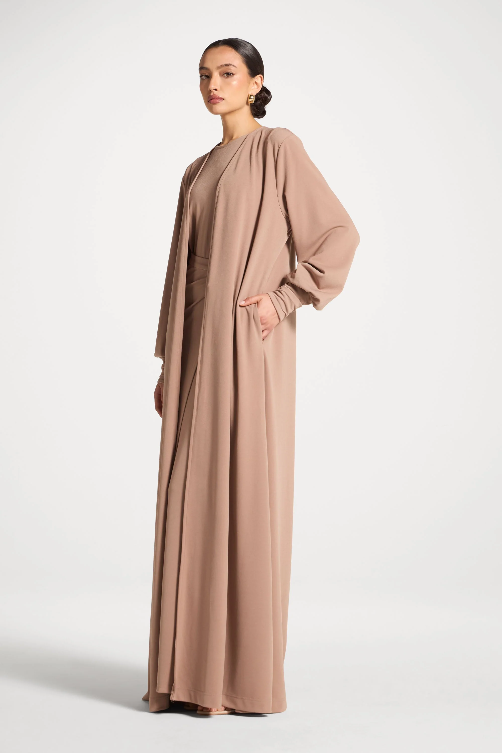 Signature Stretch 3 Piece Abaya & Dress Set - Desert Mauve - Image 5