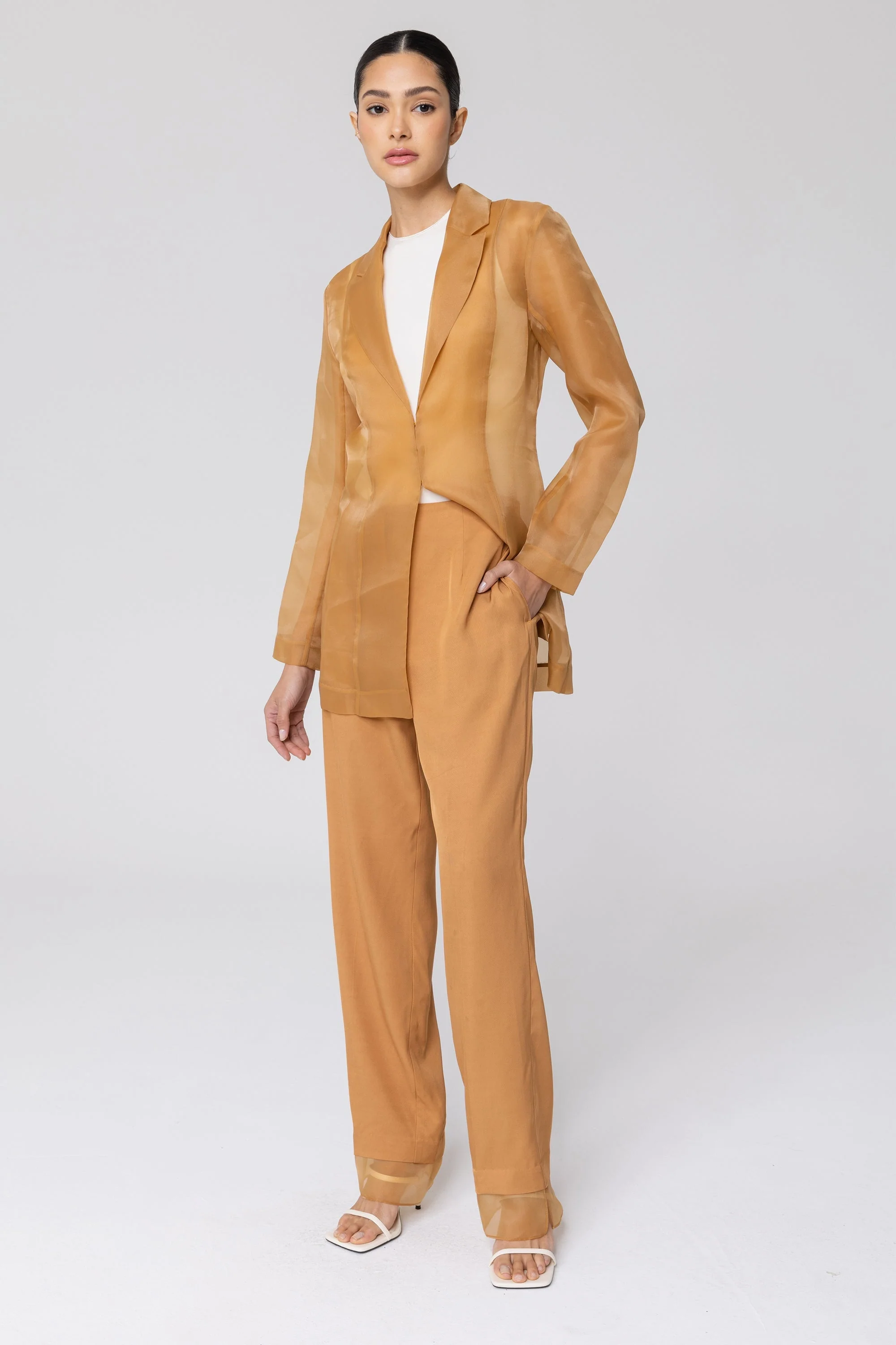 Rayan Organza Trim Trousers - Brown Sugar - Image 2