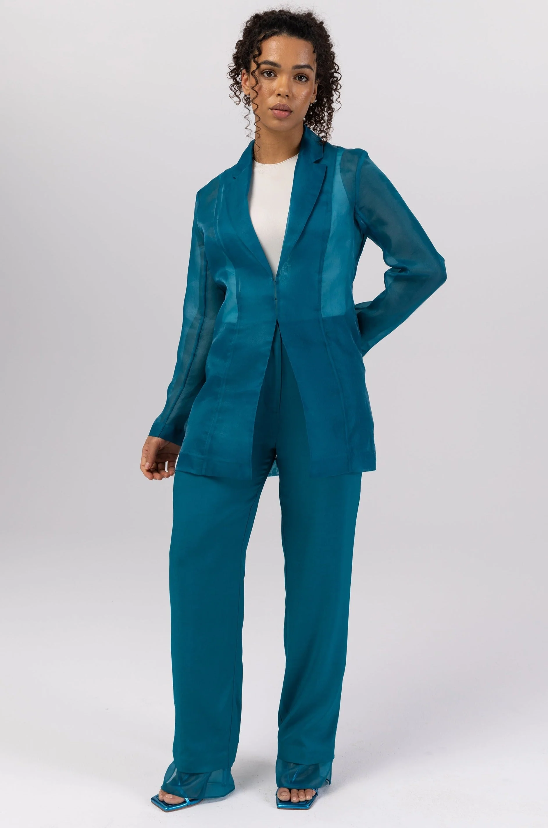 Rayan Organza Trim Trousers - Deep Lagoon - Image 2