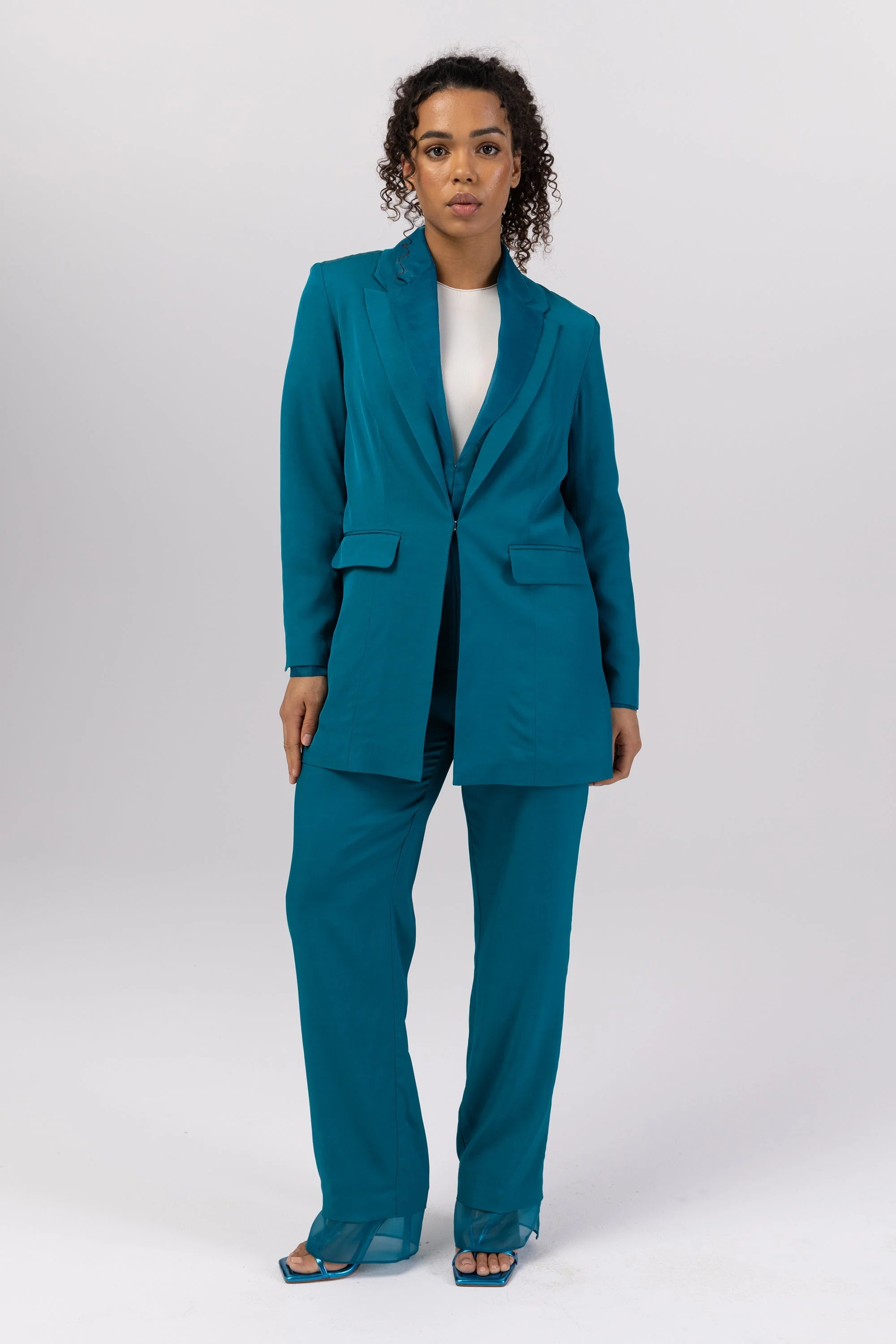 Rayan Organza Trim Trousers - Deep Lagoon - Image 4