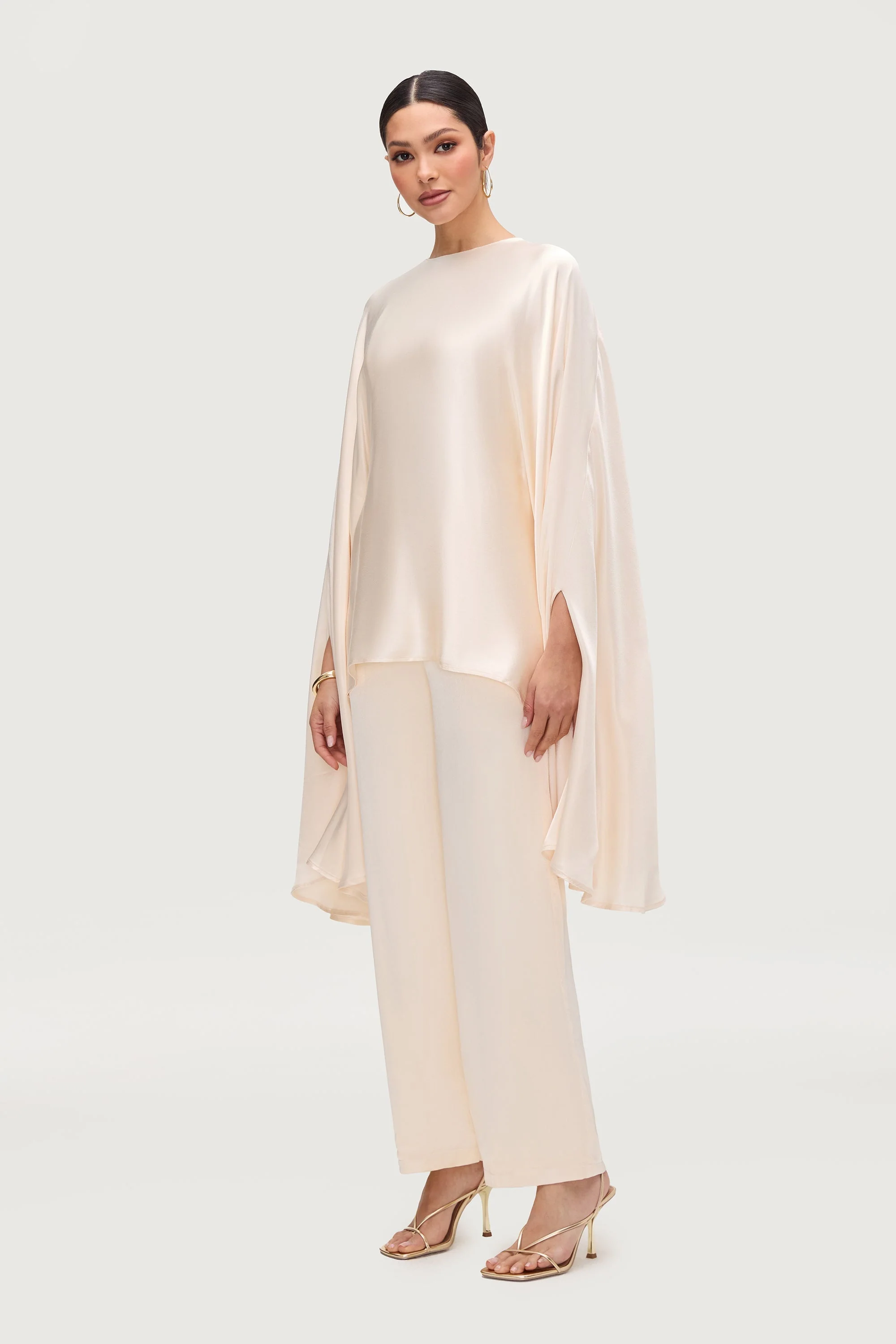 Razan Silk Wide Leg Pants - Pearl - Image 4