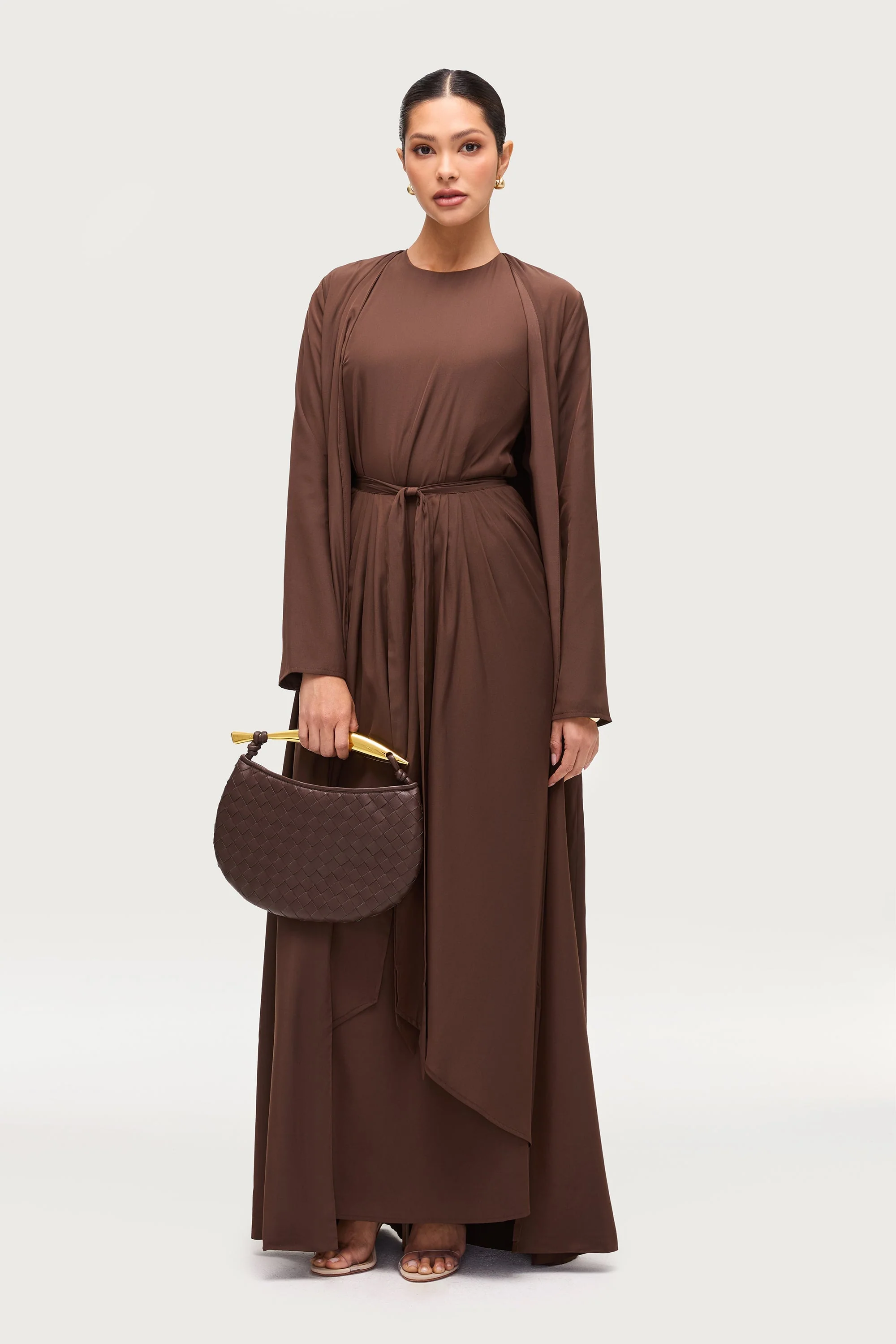 Rehana Three Piece Abaya Set - Espresso - Image 4